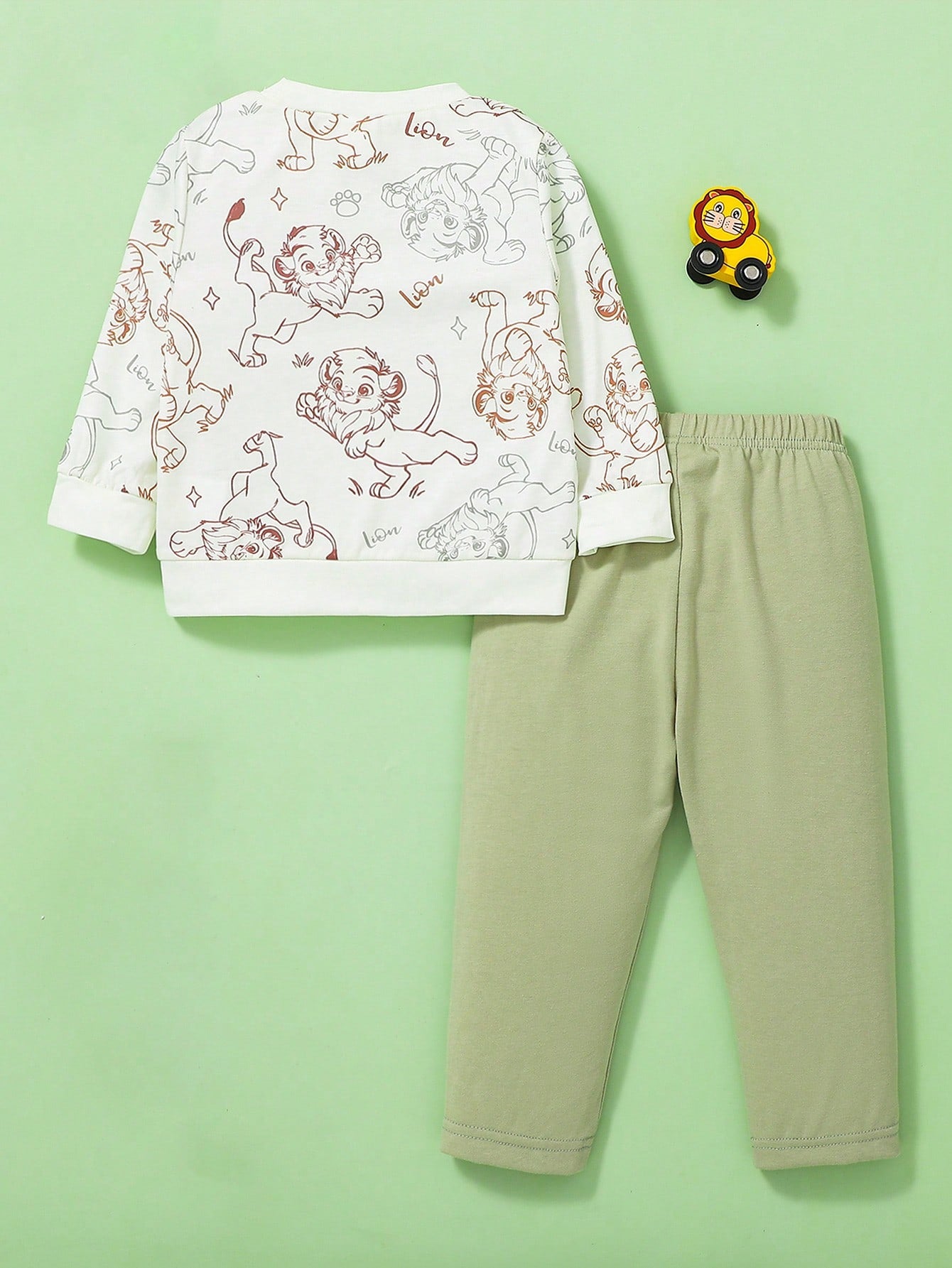 2pcs Baby Boys Casual Daily Cute Cartoon Lion Print Round Neck Long Sleeve Top And Pants Sets
