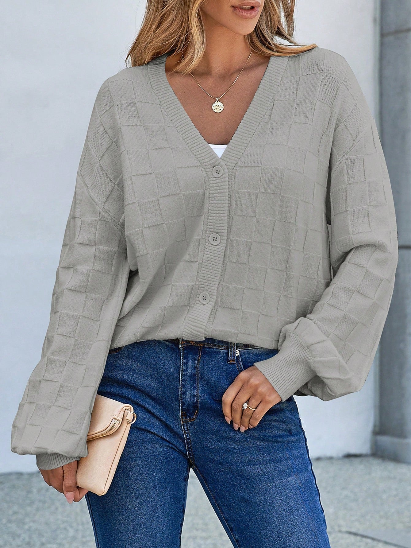 Womens Cropped Chunky Cardigans Sweaters Trendy Lightweight Long Sleeve Checkered Knit Open Front Button Tops Outfits