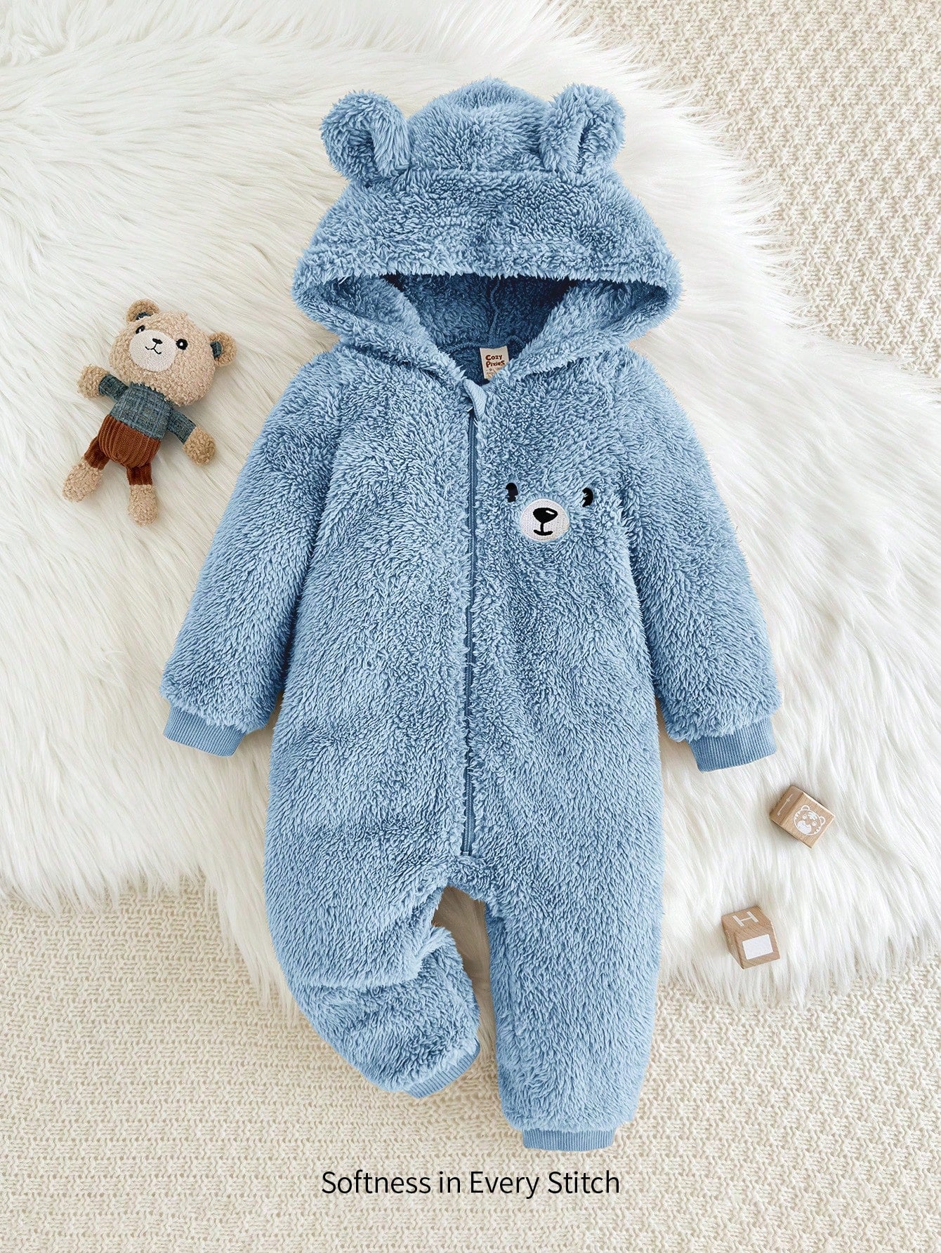 Cozy Pixies Baby Boy Cartoon Rabbit Ear Hoodie & Thick Jumpsuit Pants Set