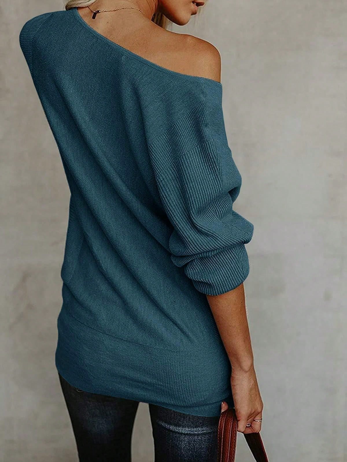 Womens Off The Shoulder Sweater Oversized Knit Long Sleeve Sweaters Tunic Tops