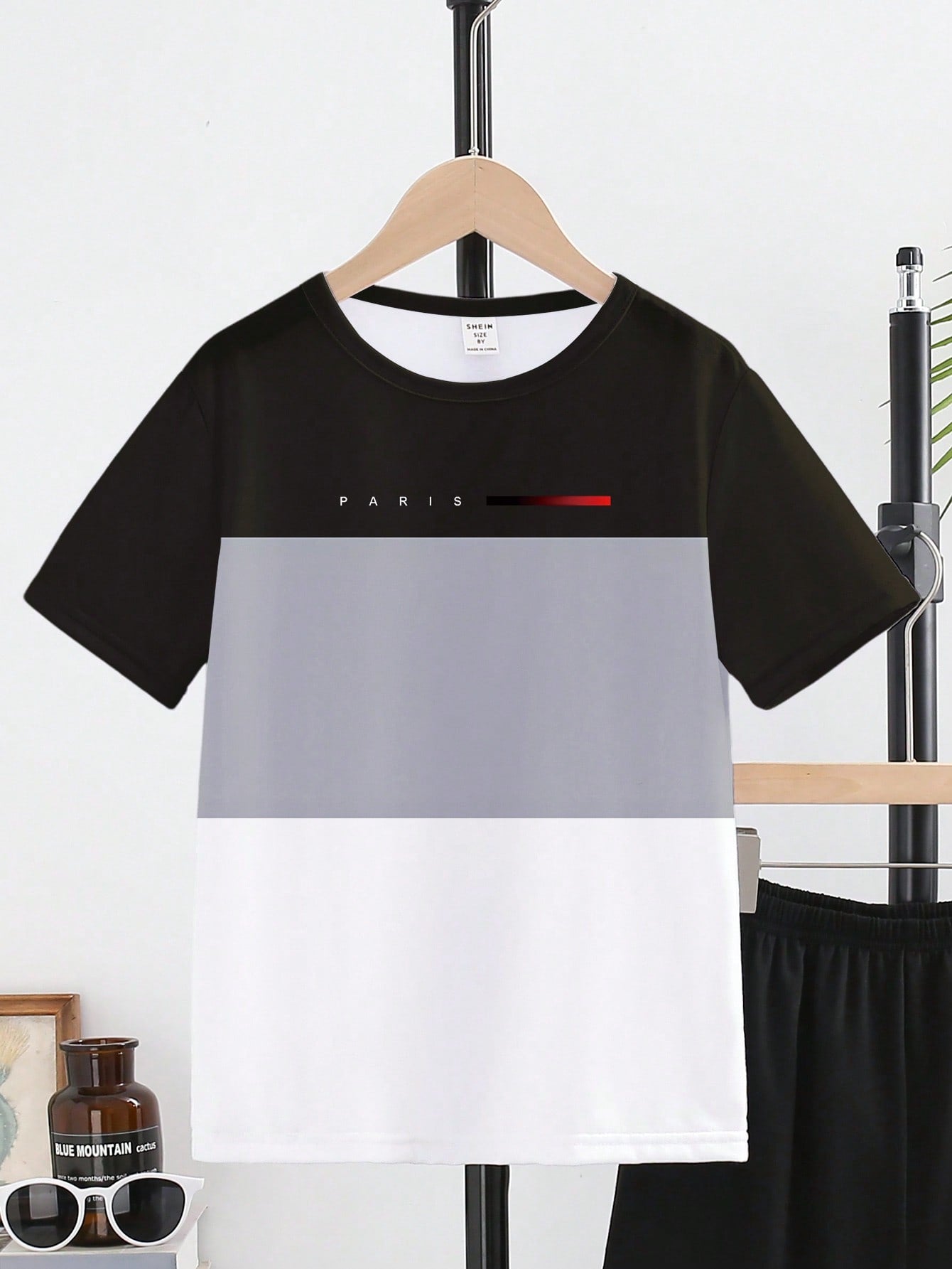 Tween Boy Casual Fashion Creative Splicing Logo Graphic Print Short Sleeve T-Shirt