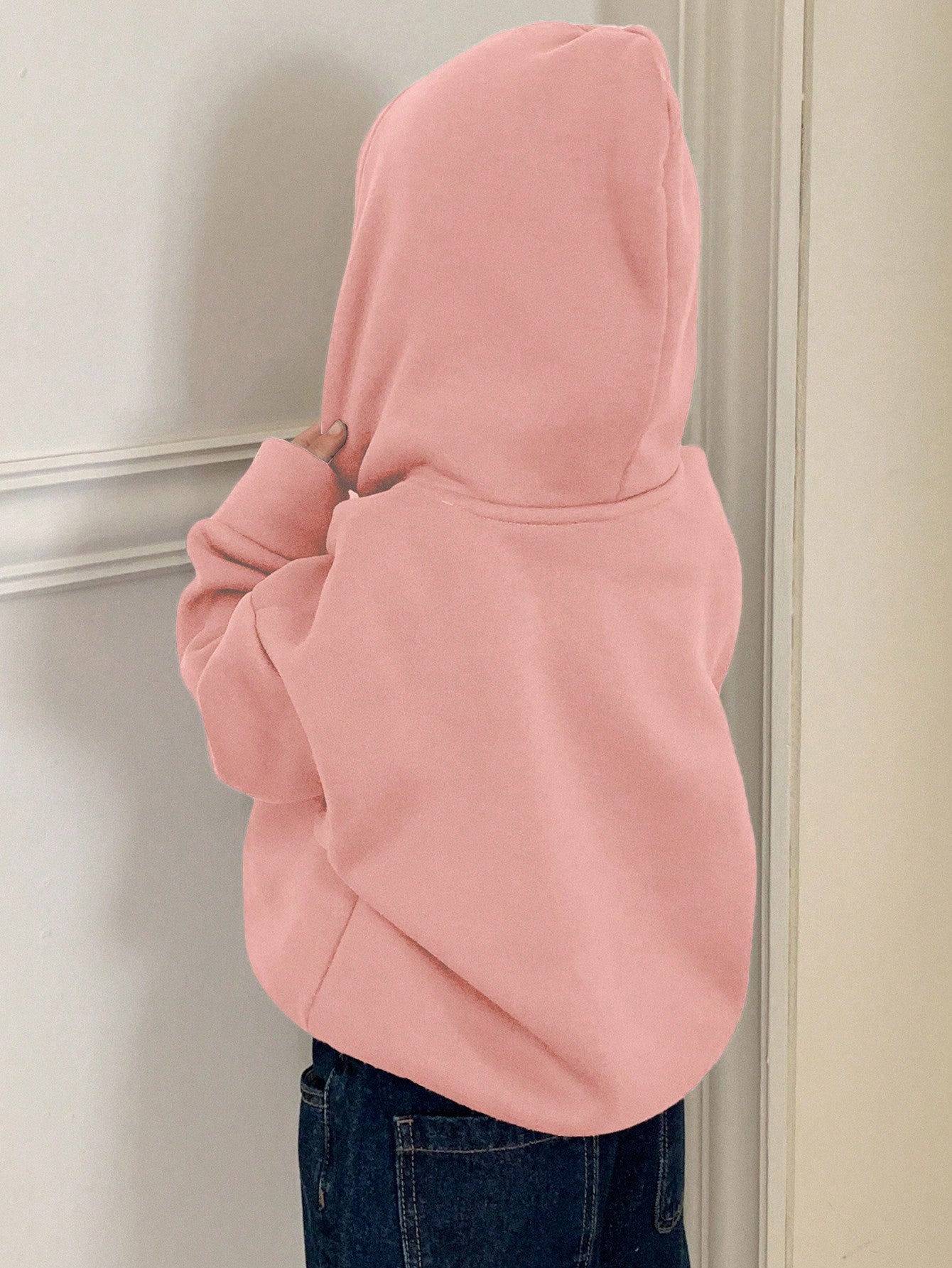 Young Girl Solid Color Long Sleeve Hoodie, Casual For Daily Wear