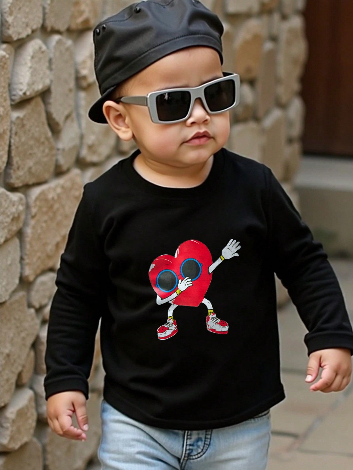 Toddler Boys Long Sleeve Crewneck Sweatshirt, Black Chic, Trendy, Comfortable Loose Casual