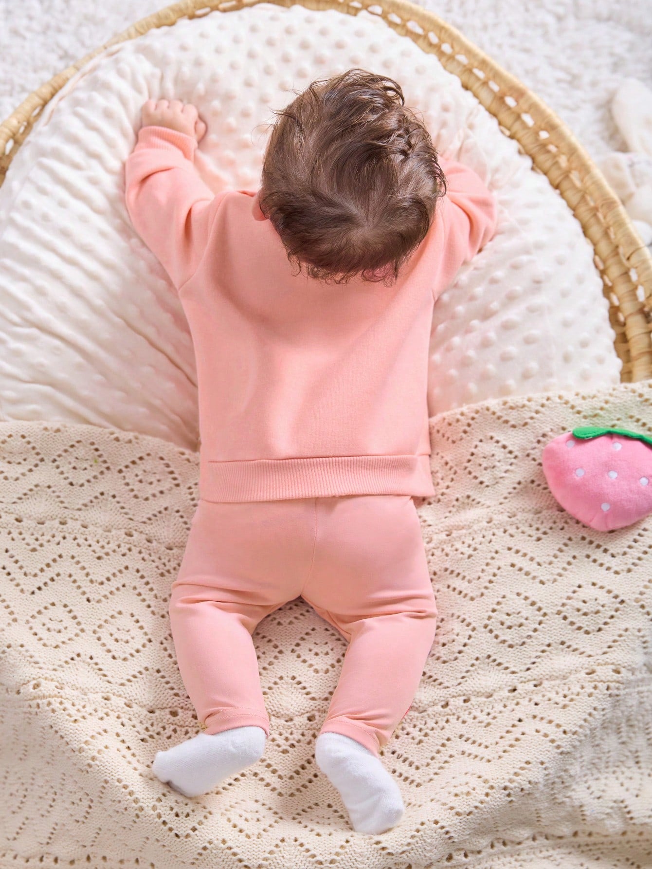 Cute Versatile Pink Cartoon  Sleeve Sweatshirt & Elastic Waist Leggings Set