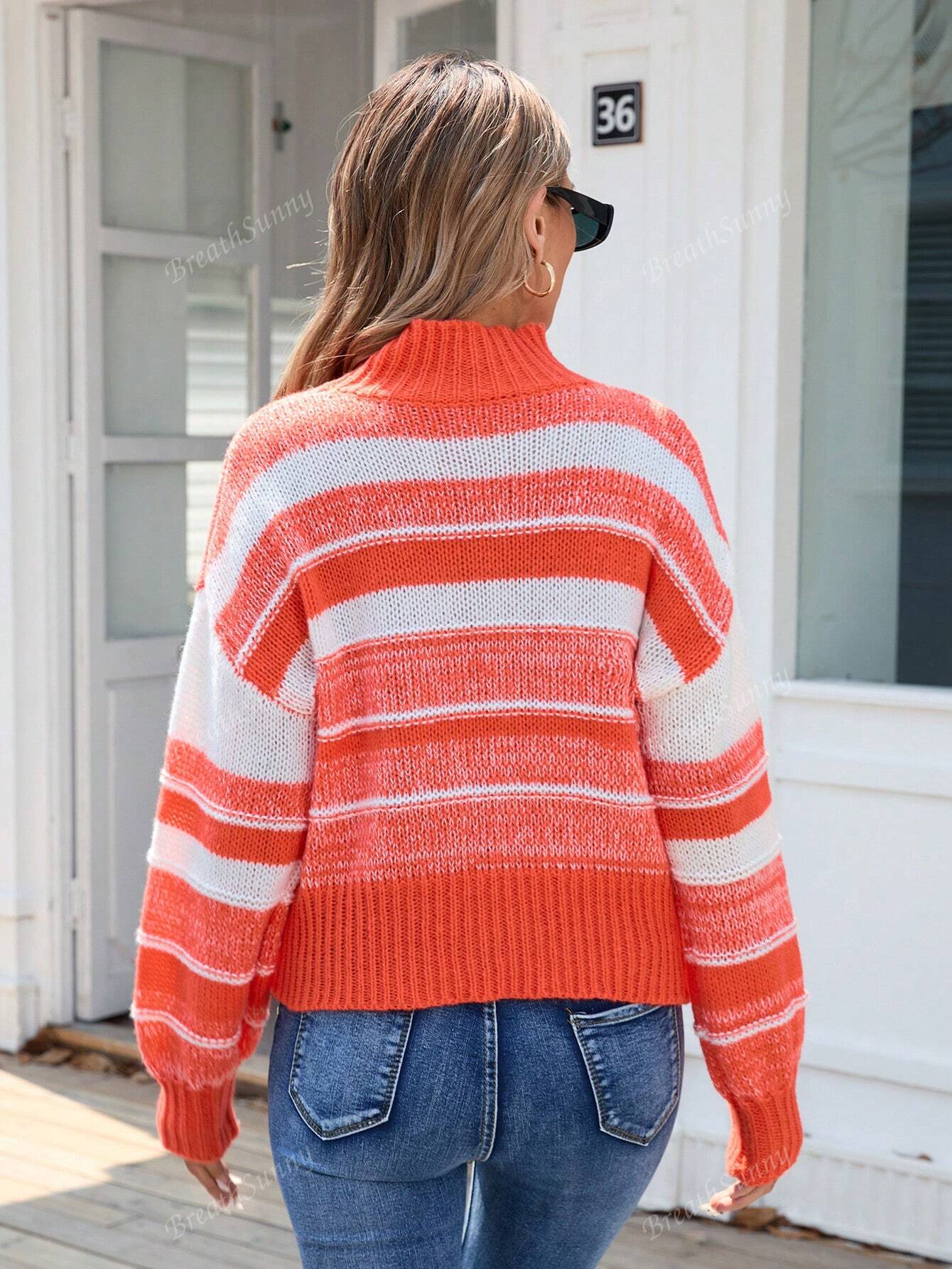 Striped Pattern Drop Shoulder Sweater