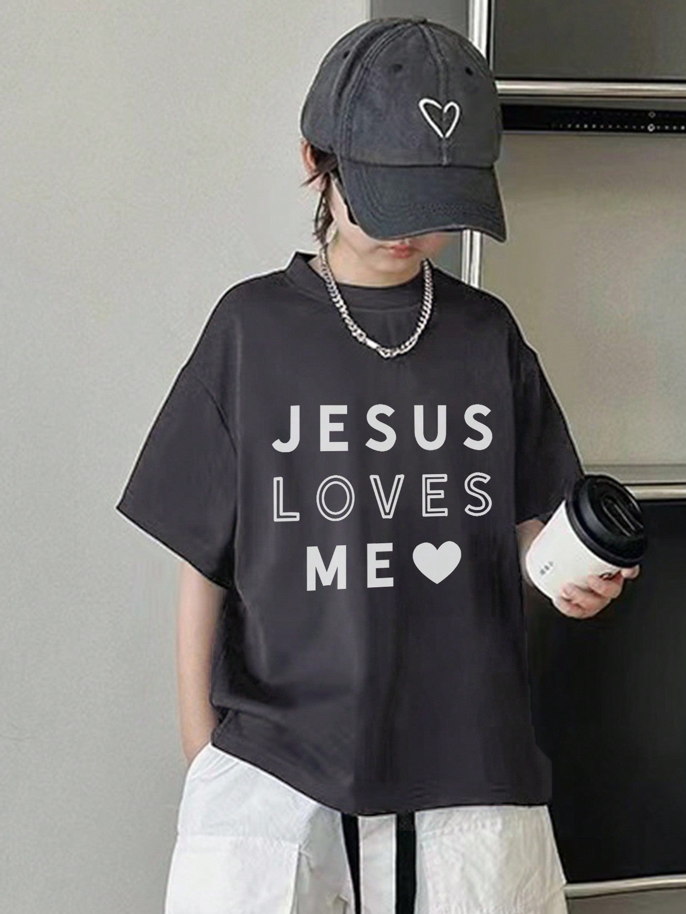 Tween Boy Series Casual Slogan Print Heather Grey Round Neck Short Sleeve T-Shirt, Summer