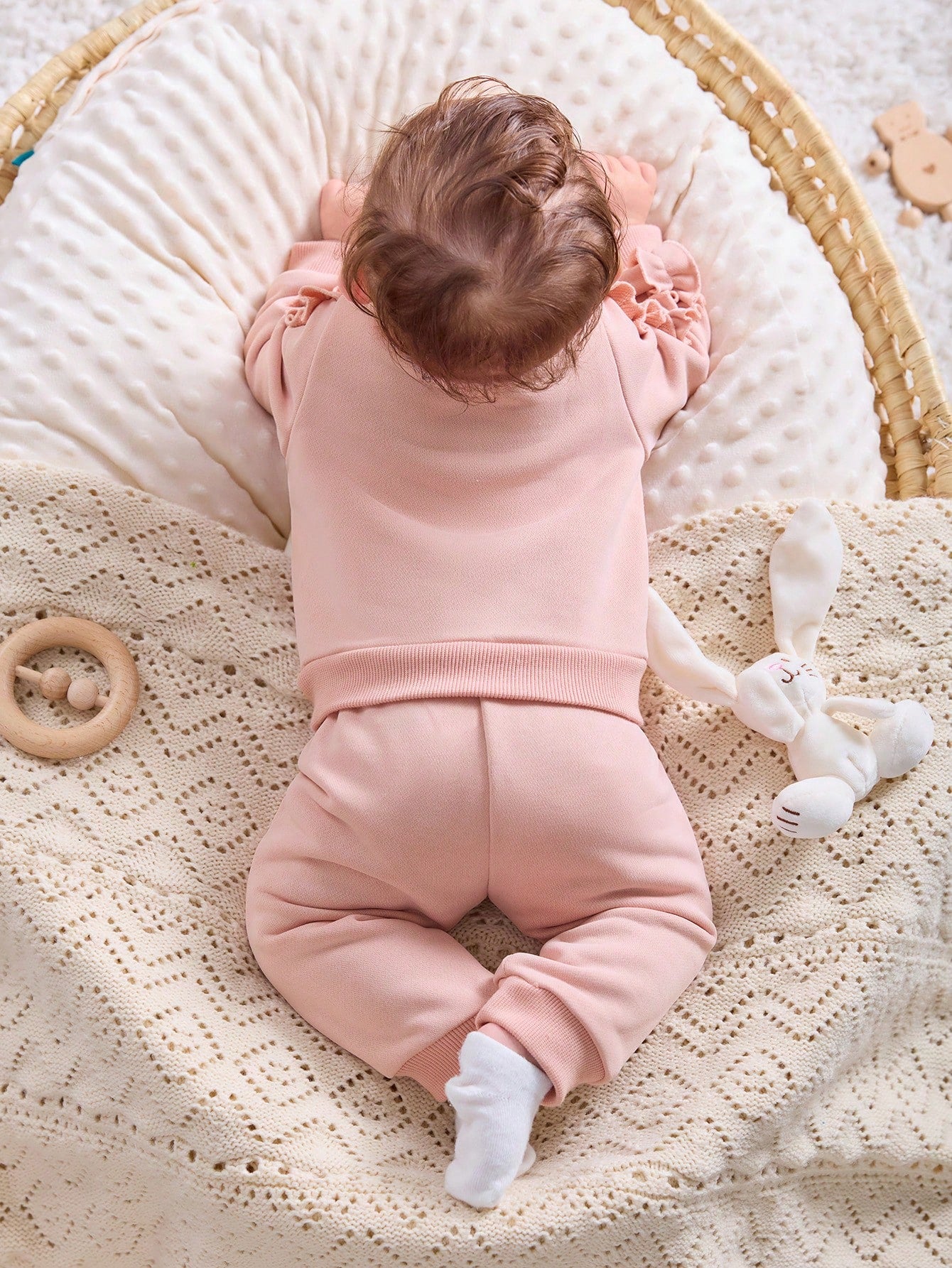 Newborn Baby Girl Cute Solid Color Ruffle Edge Long Sleeve Sweatshirt & Pants 2pcs Set,