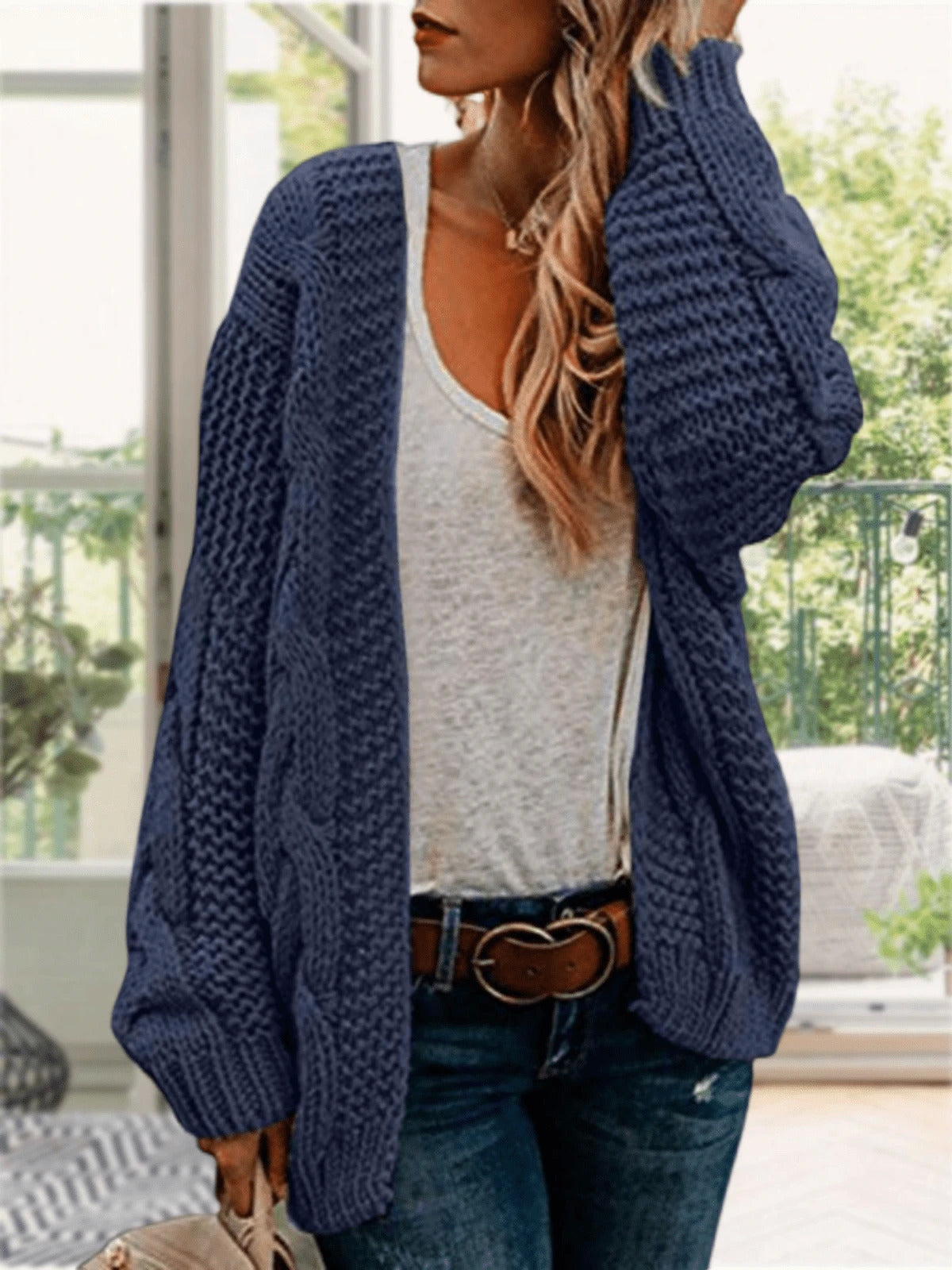 Womens Oversized Chunky Open Front Cardigan Sweaters Cable Knit Long Sleeve Boyfriend Cardigans Outwear Coat