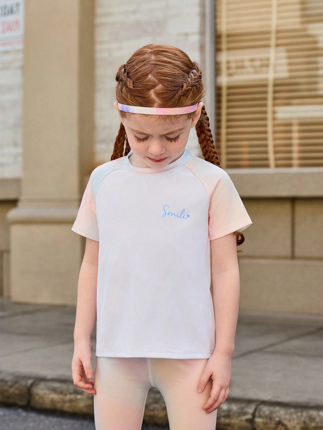Young Girls Colorful Gradient Raglan Sleeve T-Shirt,
