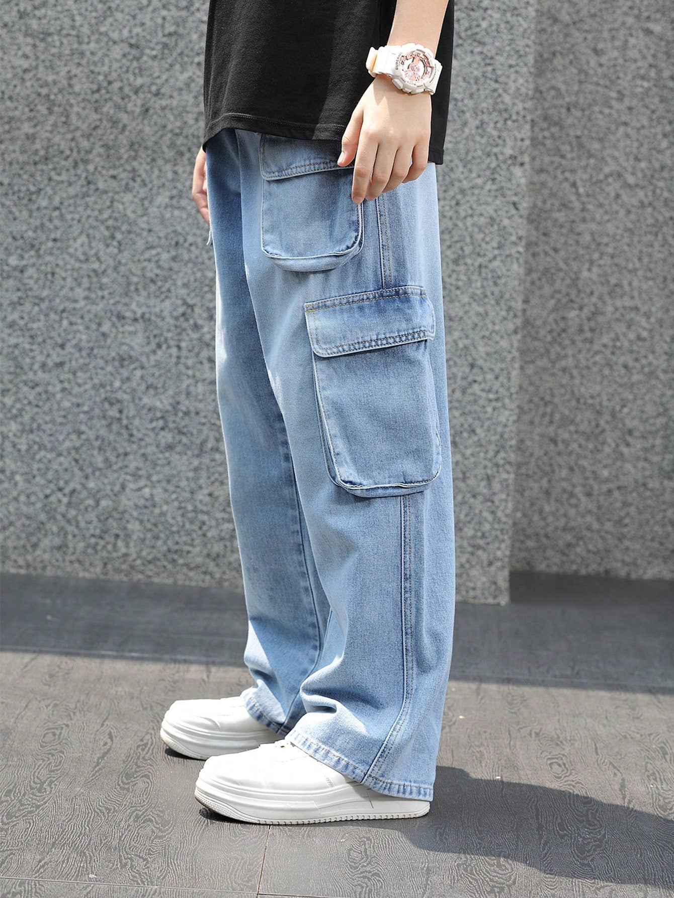 Men's Multi-Pocket Straight Loose Casual Jeans, Streetwear Trendy Brand