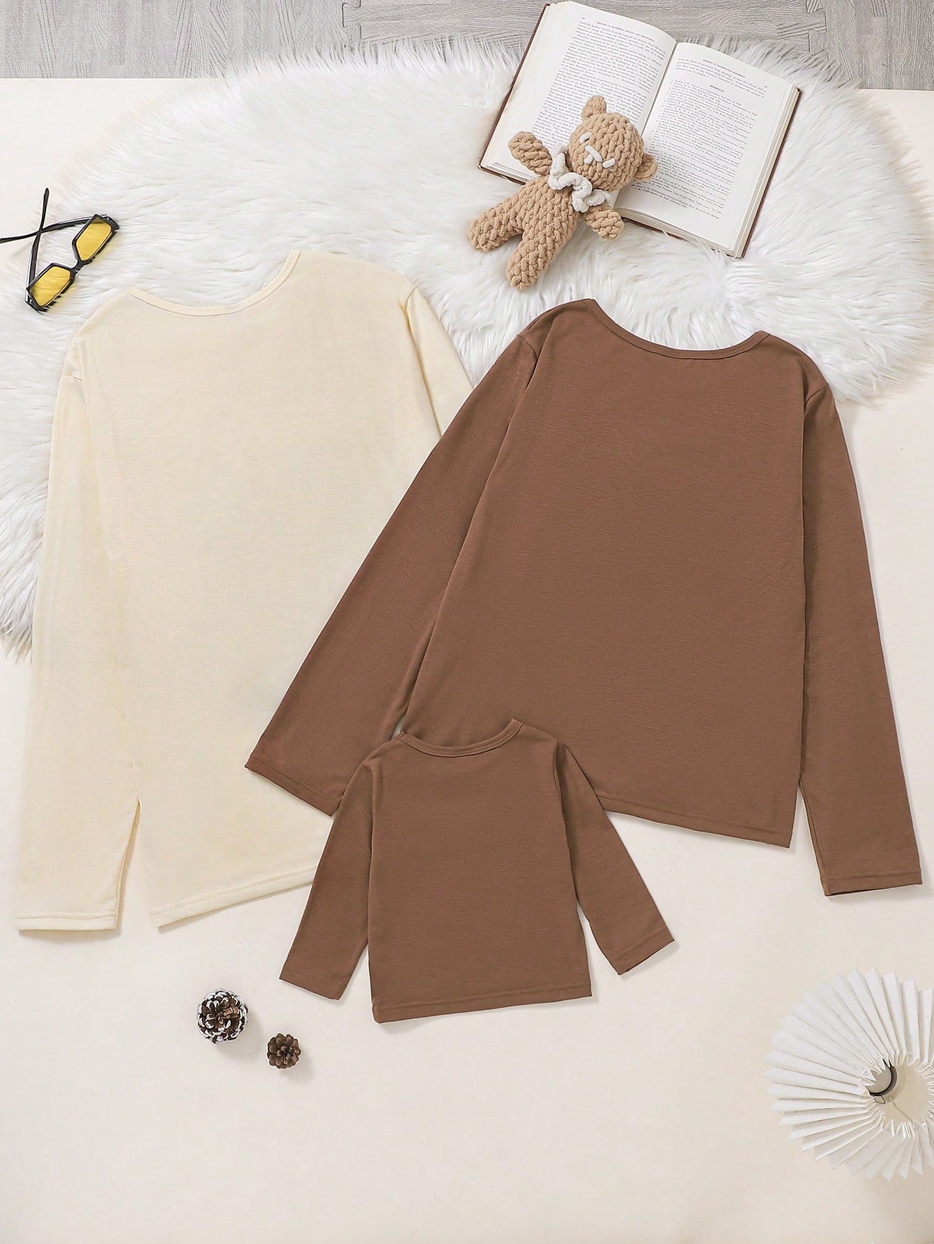 1pc Brown Printed Crew Neck Long Sleeve Baby Boy Thin Top, Suitable For Daily Activities