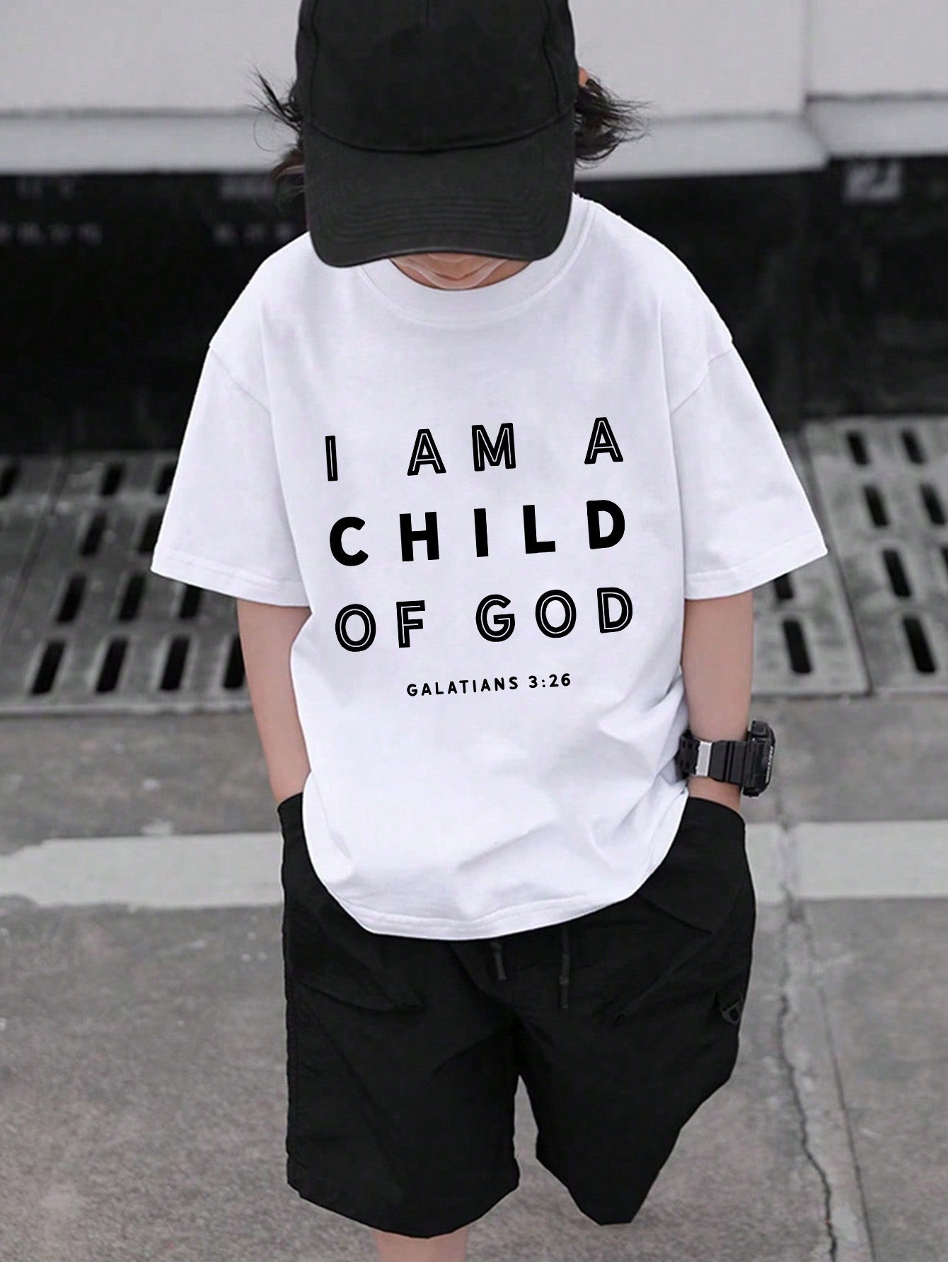 Tween Boy New Arrival Summer Casual Slogan Letter Black Crew Neck Short Sleeve T-Shirt