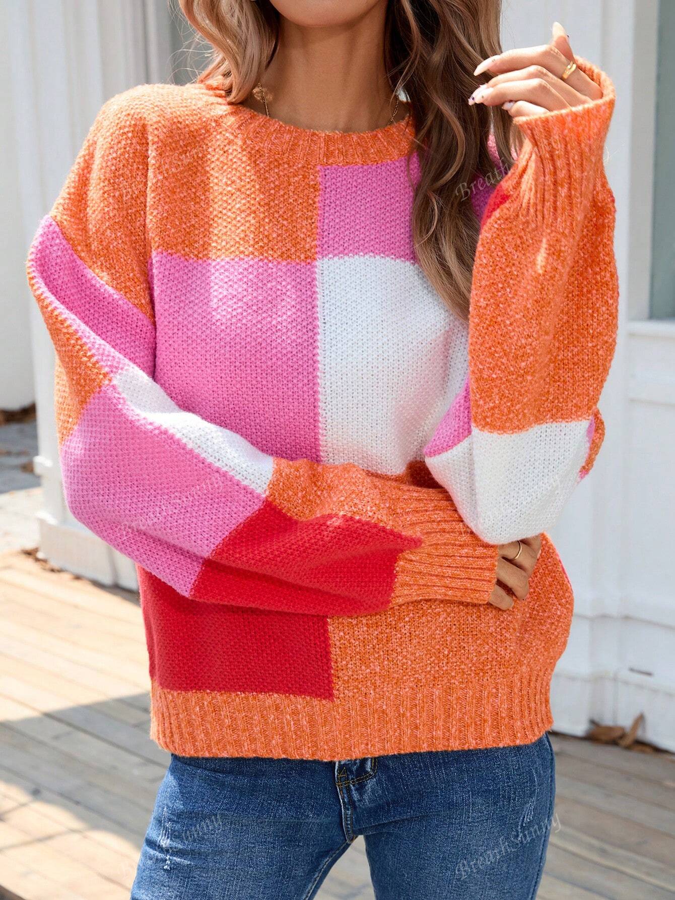 Color Block Drop Shoulder Sweater