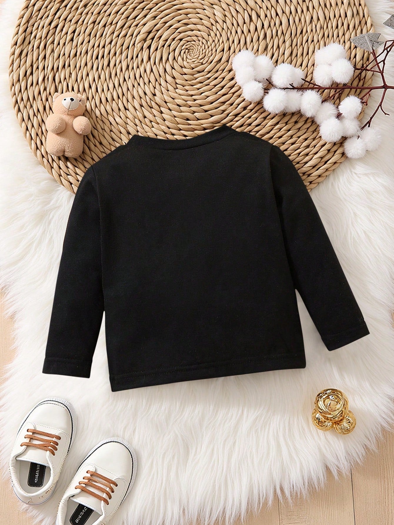 Toddler Boys Long Sleeve Crewneck Sweatshirt, Black Chic, Trendy, Comfortable Loose Casual