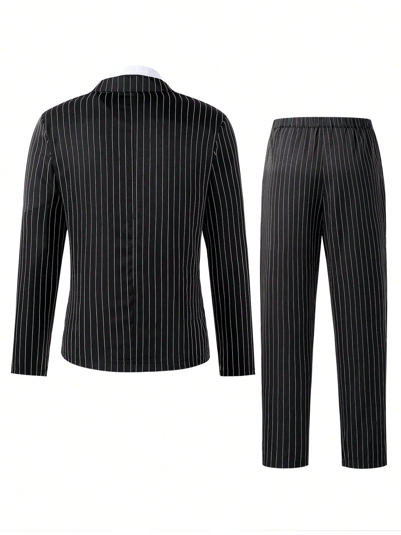 2pcs/Set Teen Boy Gentlemen Style Striped Formal Double Breasted Suit Jacket + Long Dress Pants