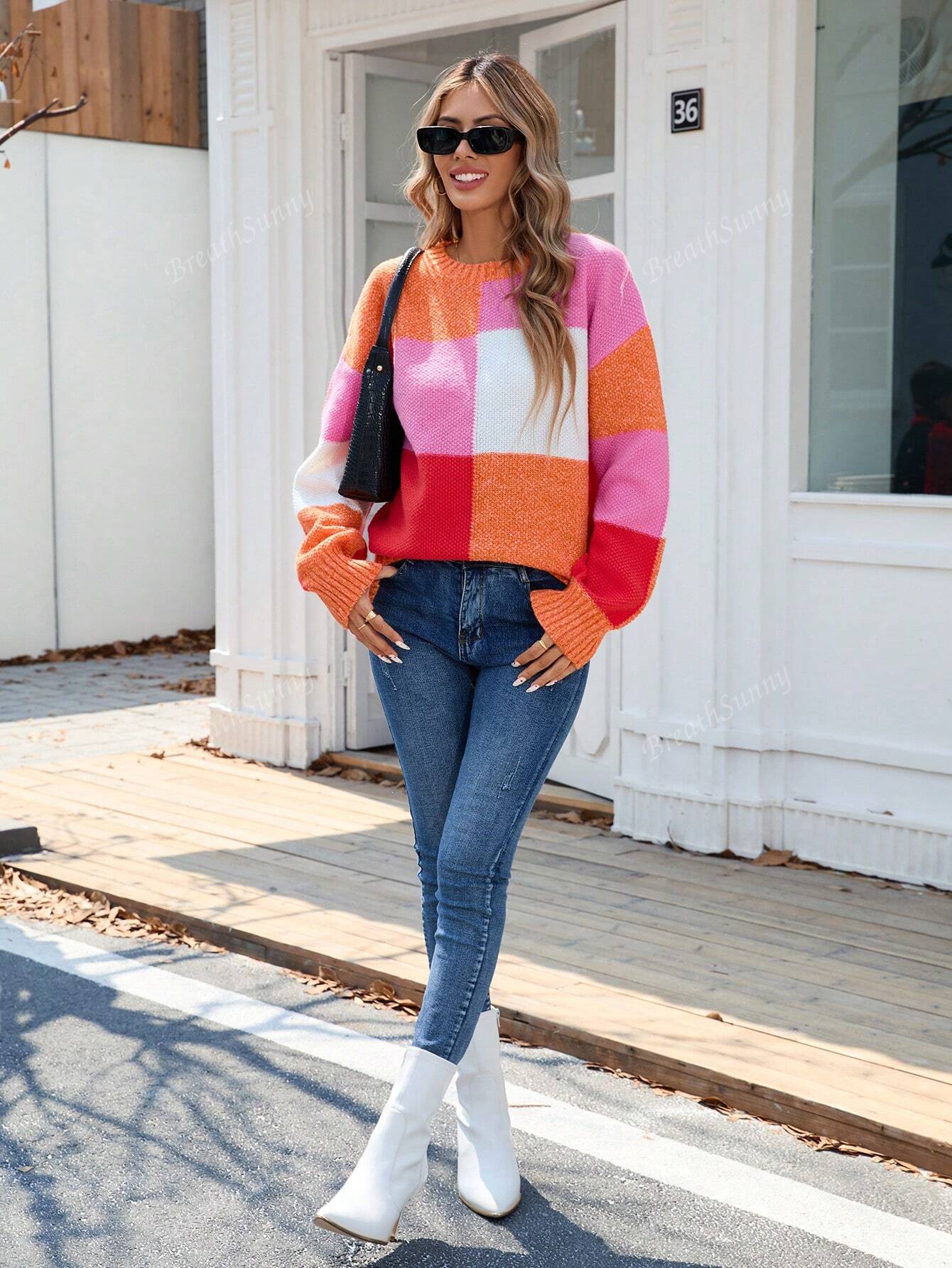 Color Block Drop Shoulder Sweater