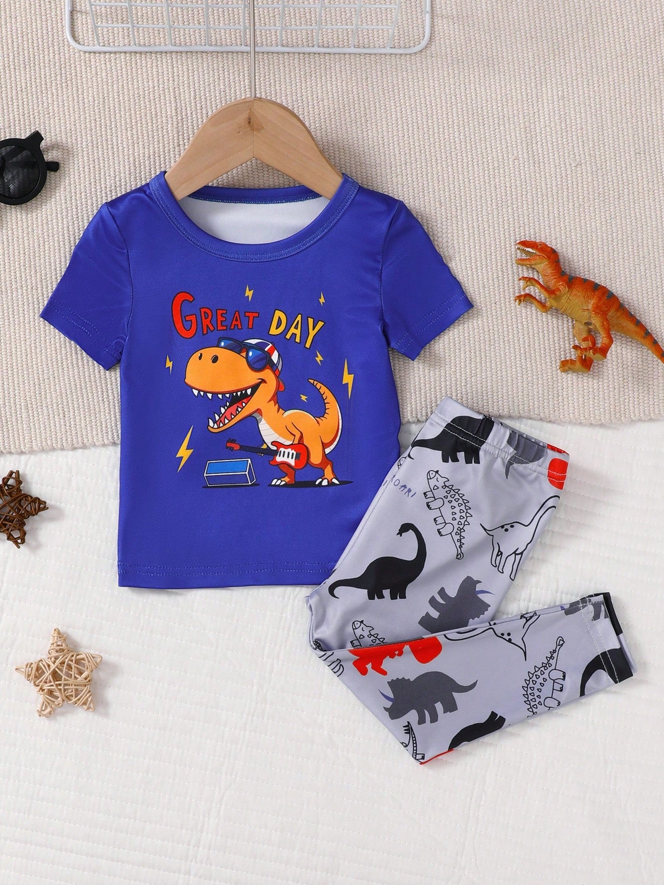 2pcs/Set Baby Boys Casual Cute DigitalAllover Print Tight Fit Homewear Set