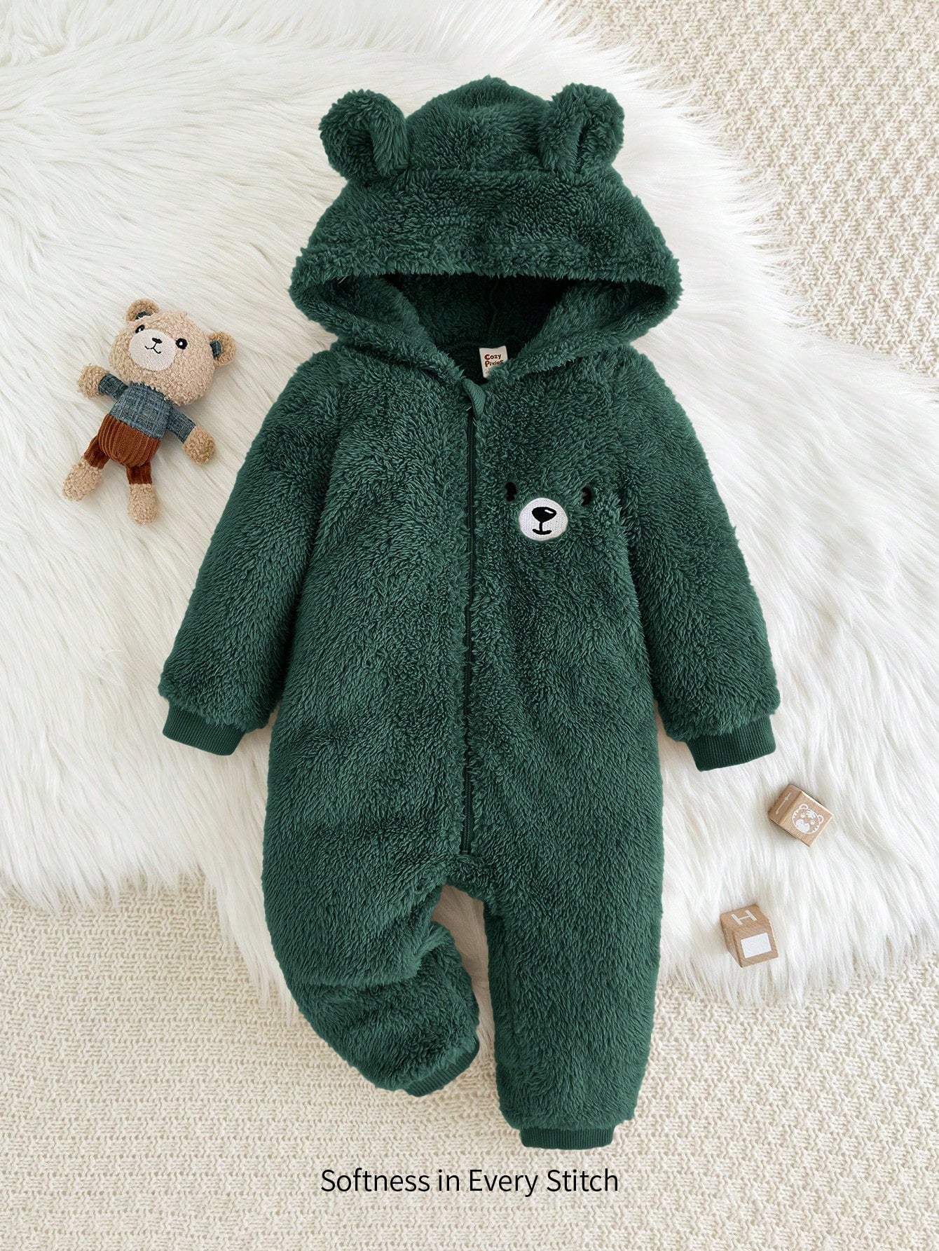Cozy Pixies Baby Boy Cartoon Rabbit Ear Hoodie & Thick Jumpsuit Pants Set
