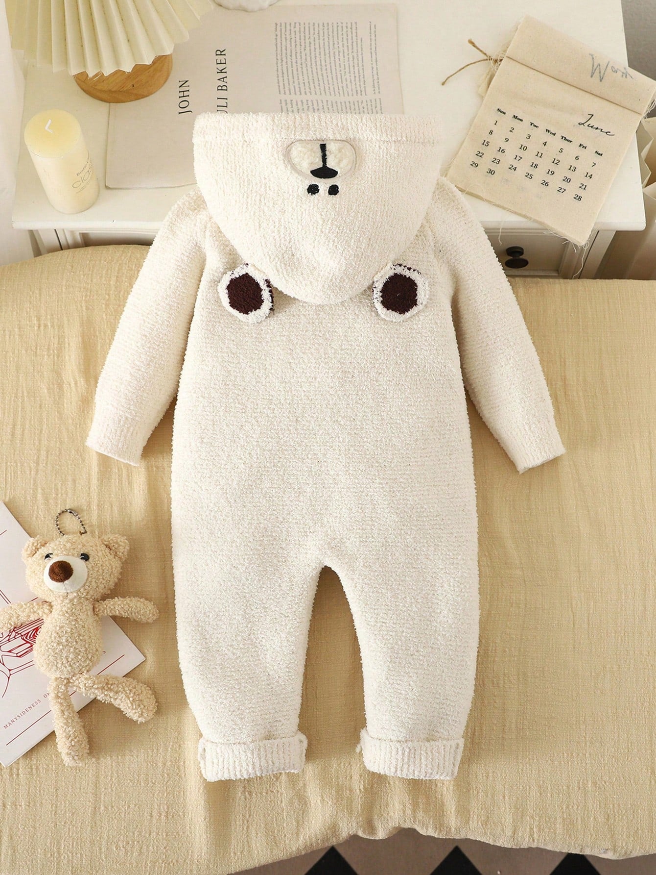 1pc Baby (Boy) Knitted Jumpsuit With Cute Bear Design, Soft & Warm Fabric, Suitable For Casual Wear, Autumn/Winter