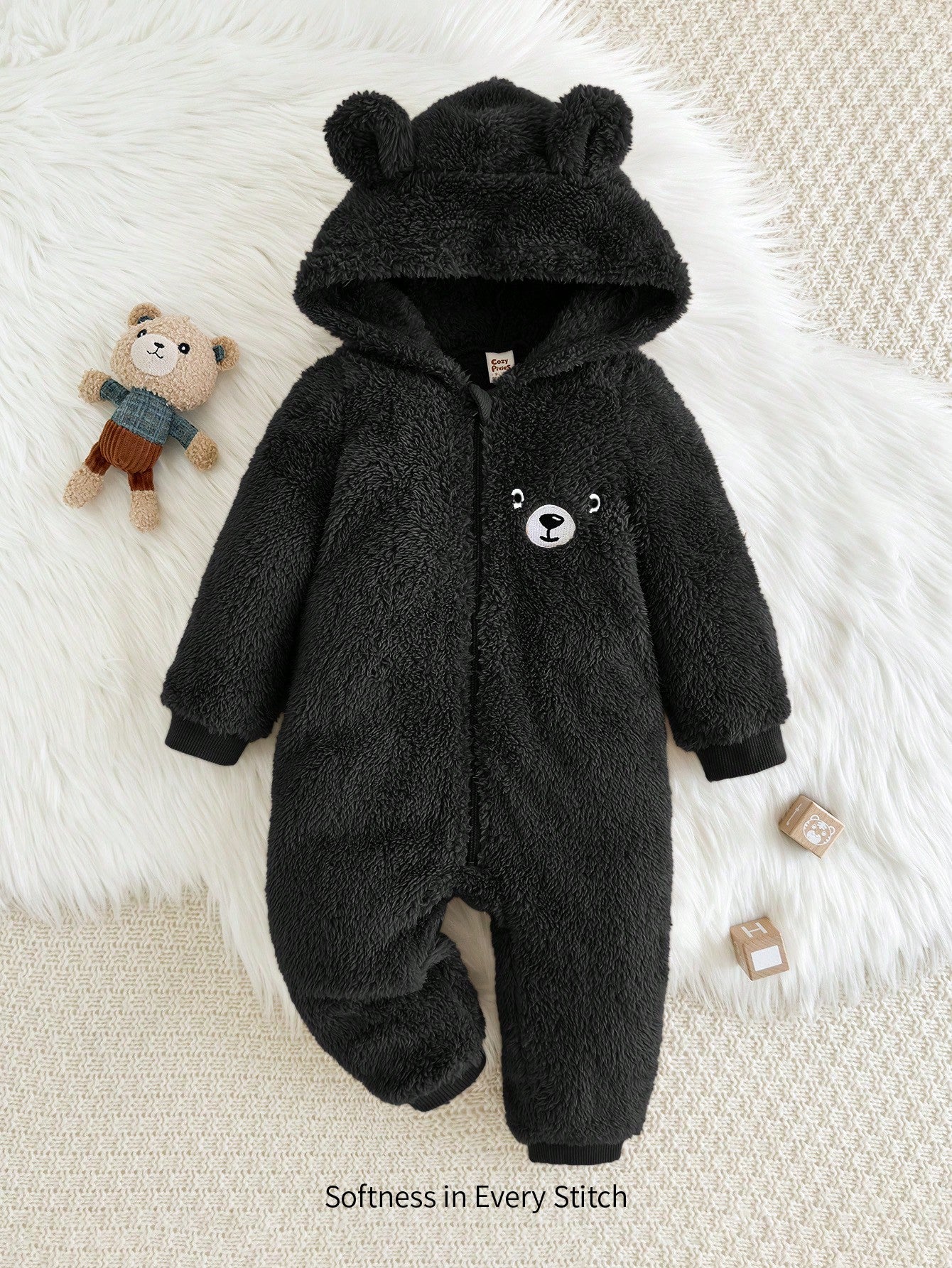 Cozy Pixies Baby Boy Cartoon Rabbit Ear Hoodie & Thick Jumpsuit Pants Set