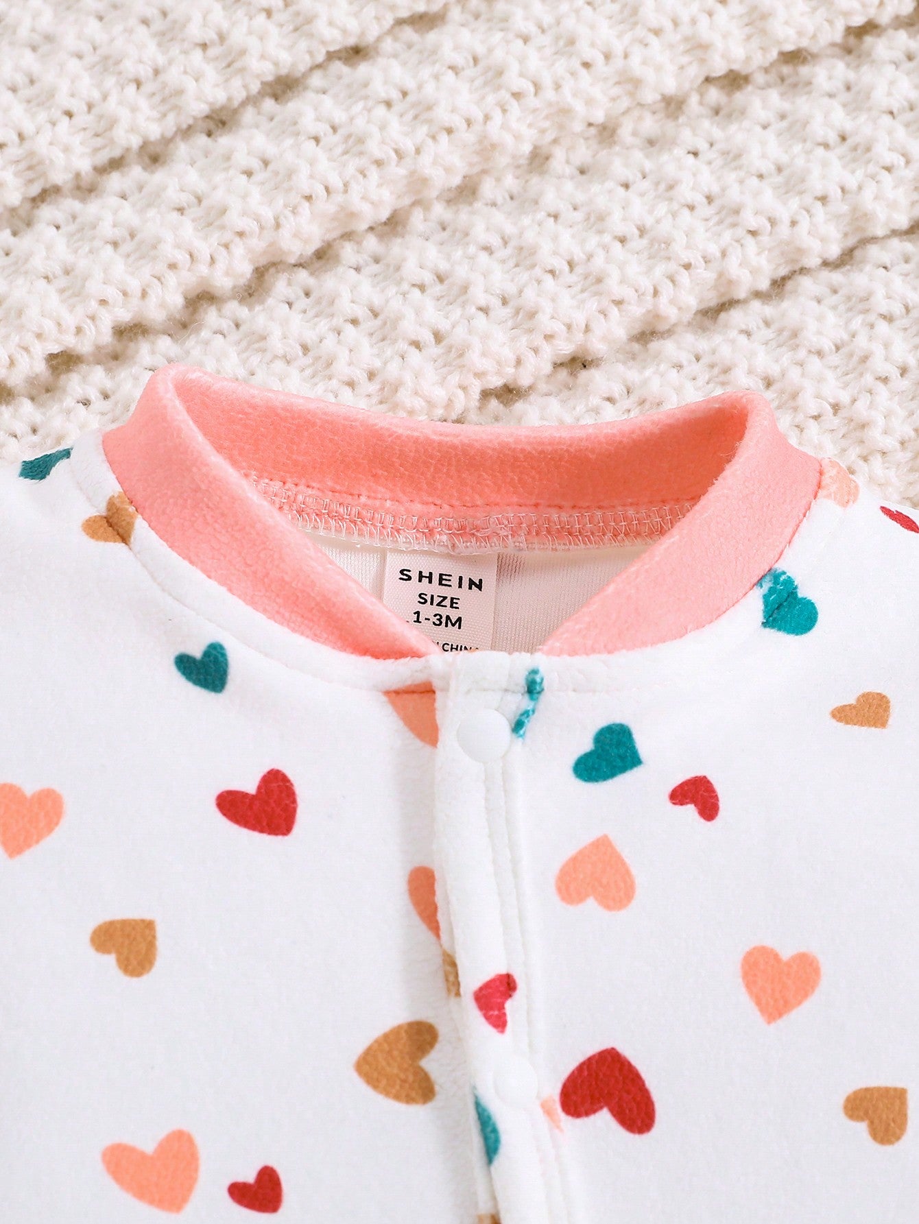 Newborn Simple Fashion Full Print Cute Heart Pattern Long Sleeve Jumpsuit With Headband Set