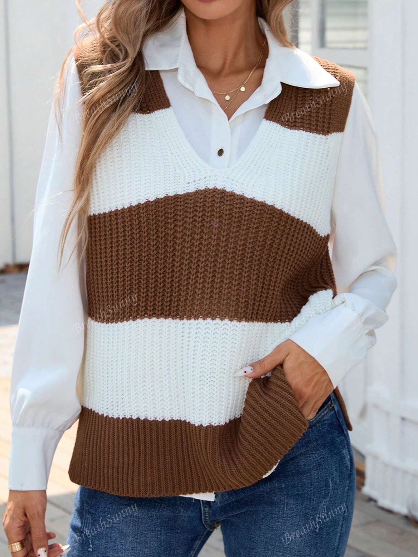 Color Block Sweater Vest Without Blouse
