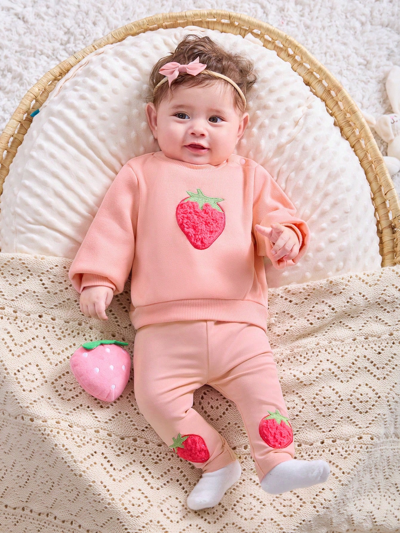 Cute Versatile Pink Cartoon  Sleeve Sweatshirt & Elastic Waist Leggings Set