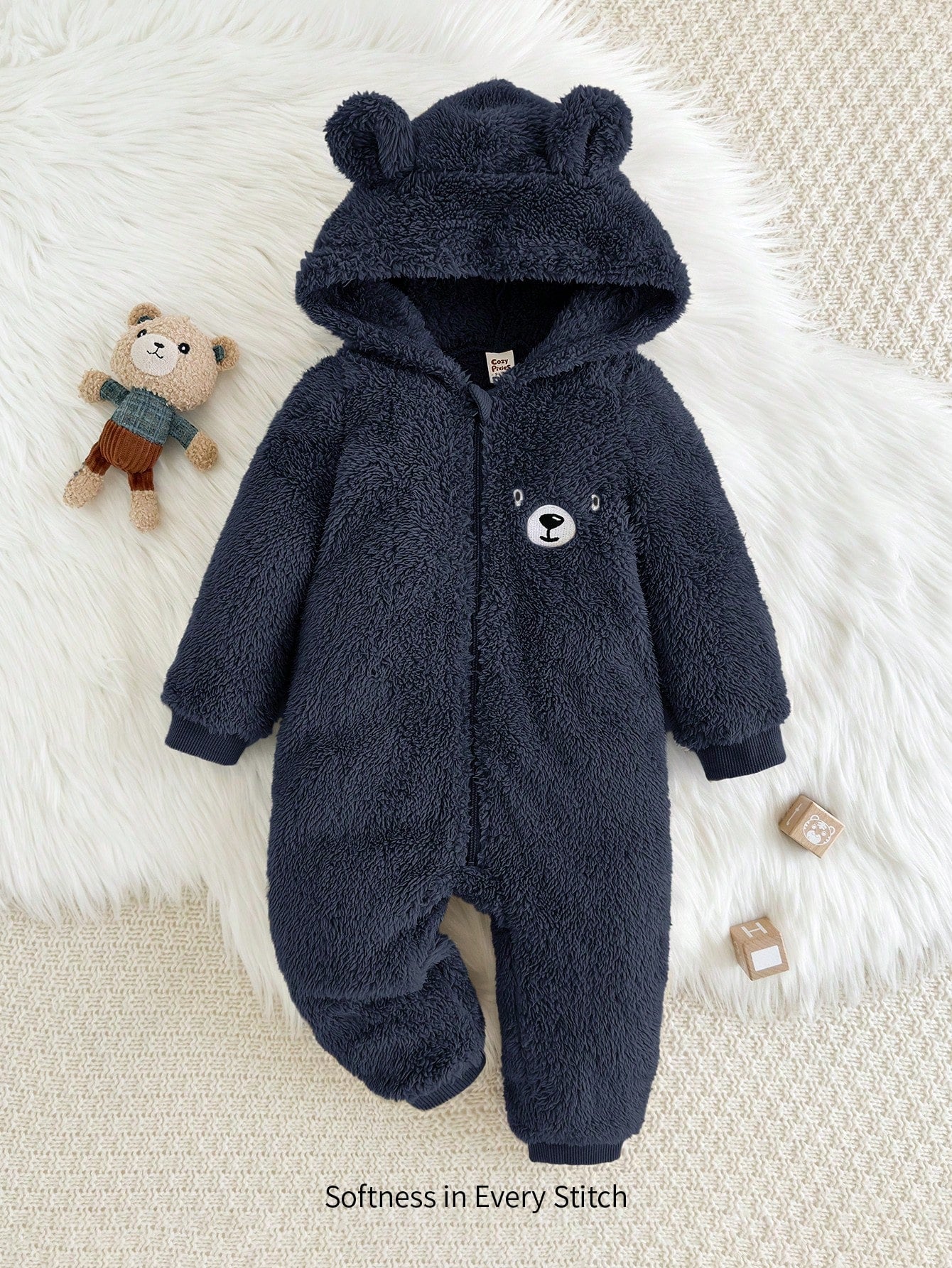 Cozy Pixies Baby Boy Cartoon Rabbit Ear Hoodie & Thick Jumpsuit Pants Set
