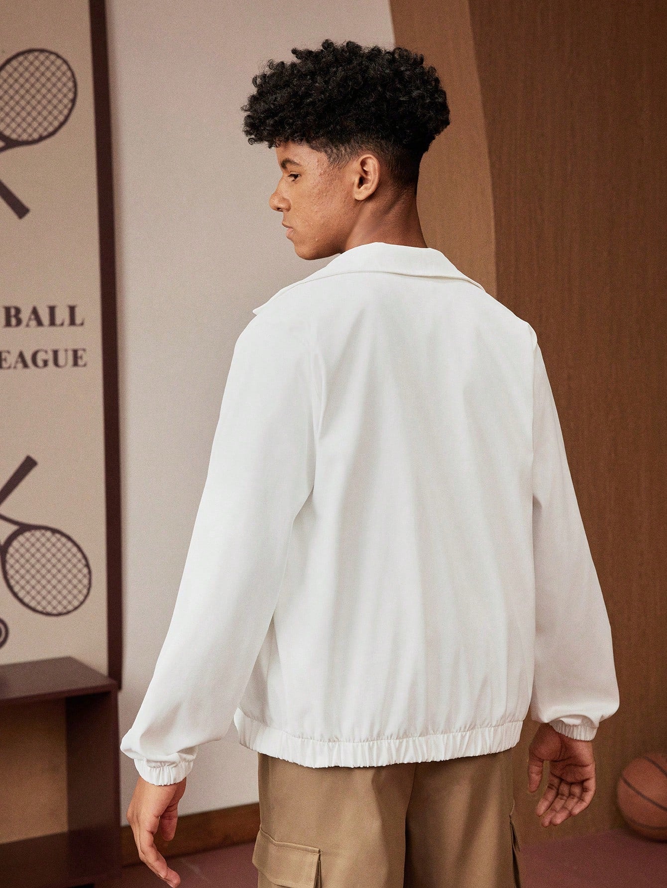 Teenage Boys' Casual Basketball Letter Print Minimalist Jacket, Versatile For School, Study, Play