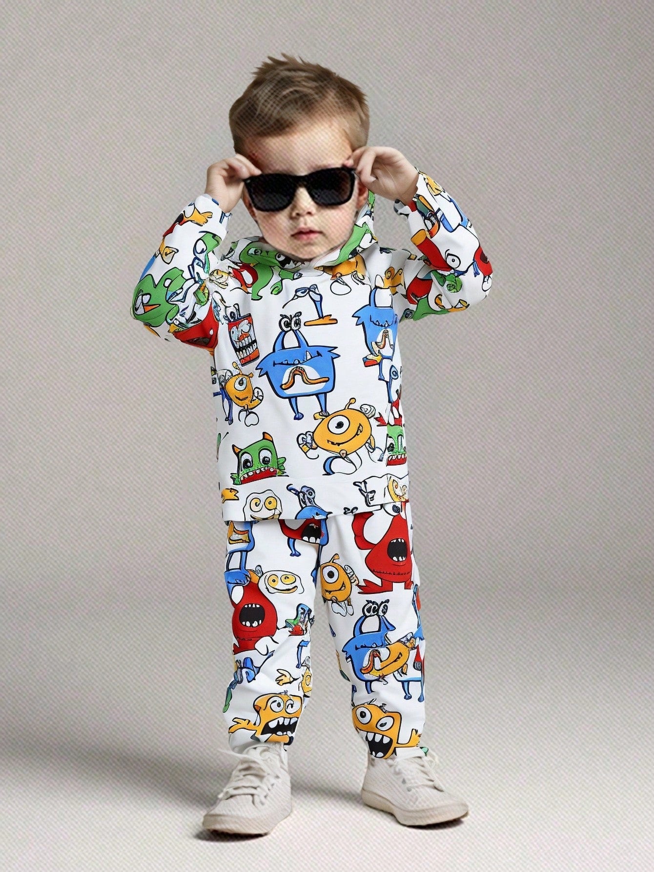 Baby Boys Cute Monster Graphic Hoodie Set,