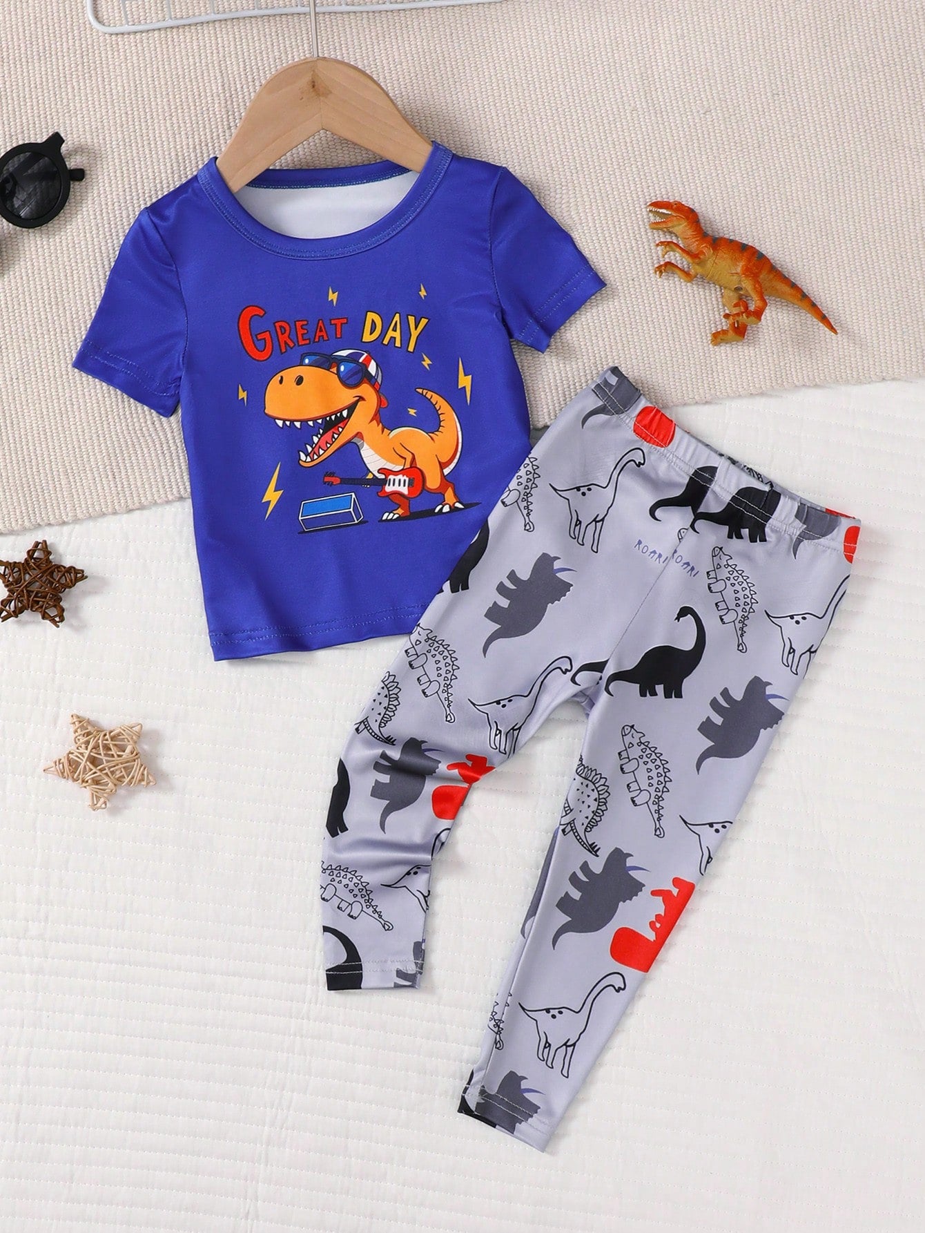 2pcs/Set Baby Boys Casual Cute DigitalAllover Print Tight Fit Homewear Set