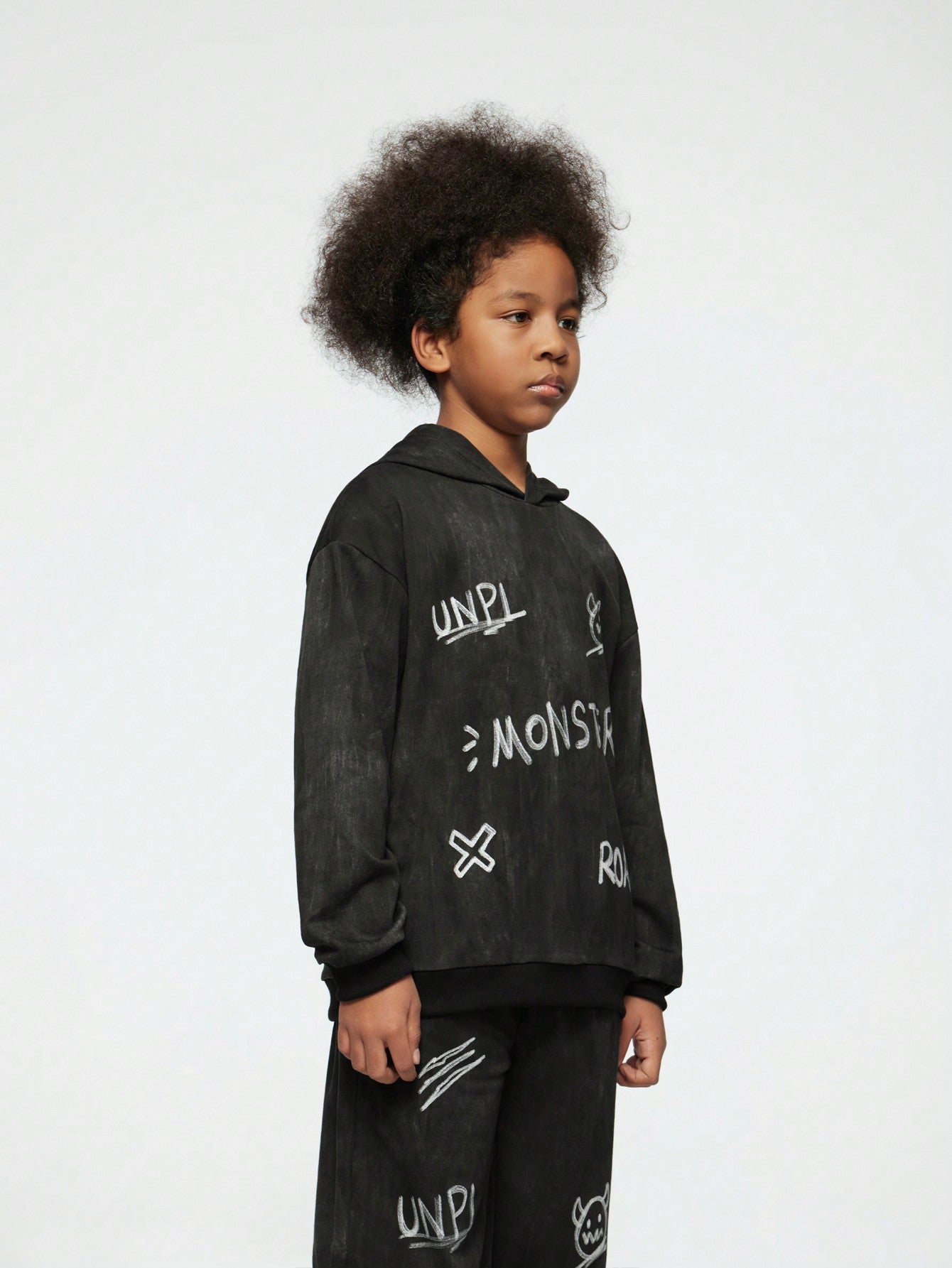2pcs/Set Graffiti Hoodies & Casual Sweatpants Set For Teenagers