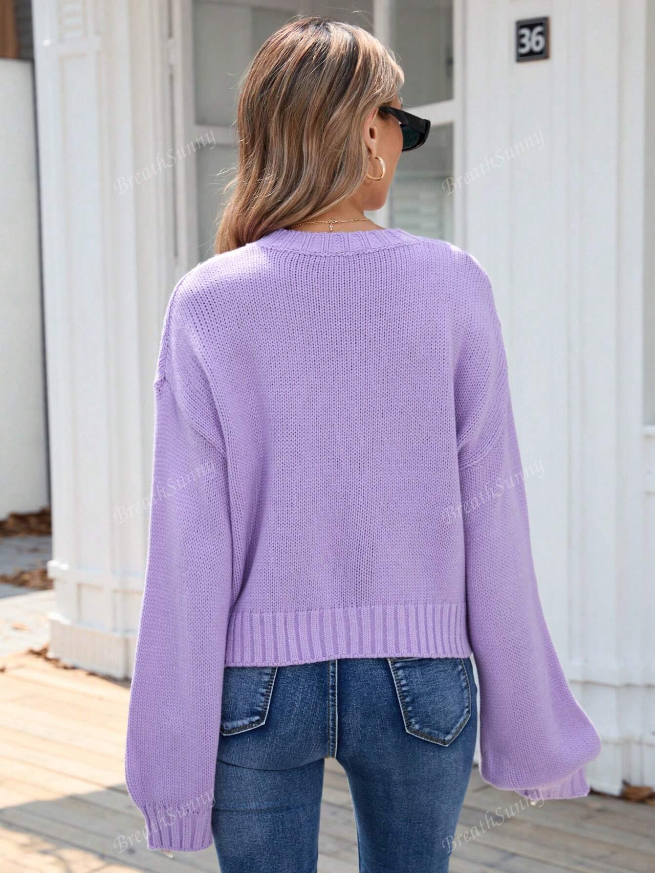 Drop Shoulder Pointelle Knit Sweater