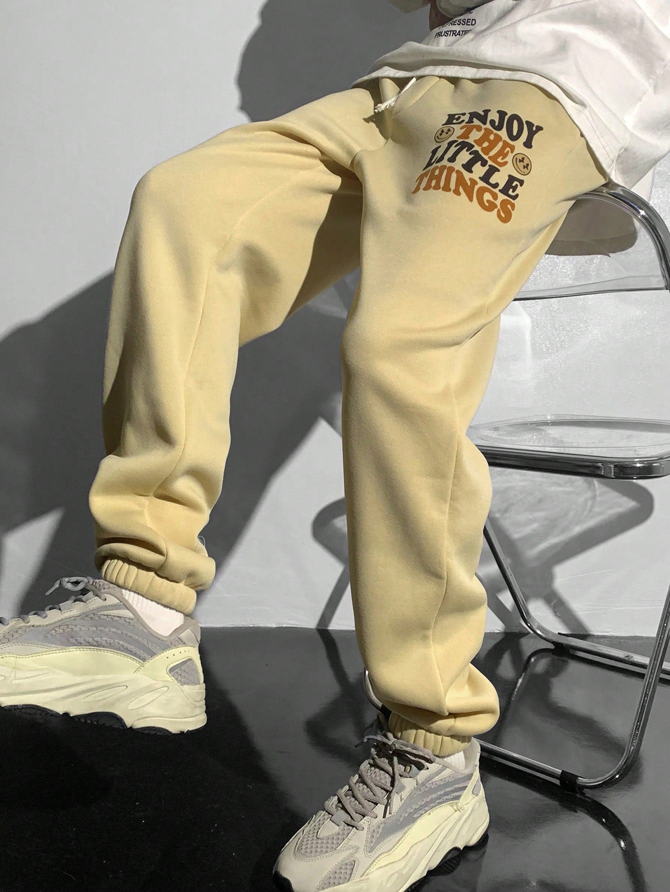 1pc Casual, Versatile, ComfortablePocket Letter Print Minimal Design Sweatpants