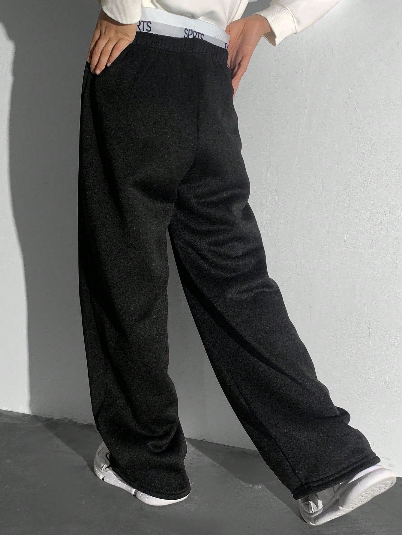 Casual 2 In 1 Loose Sweatpants, Gray With English Text, Elastic Waist,
