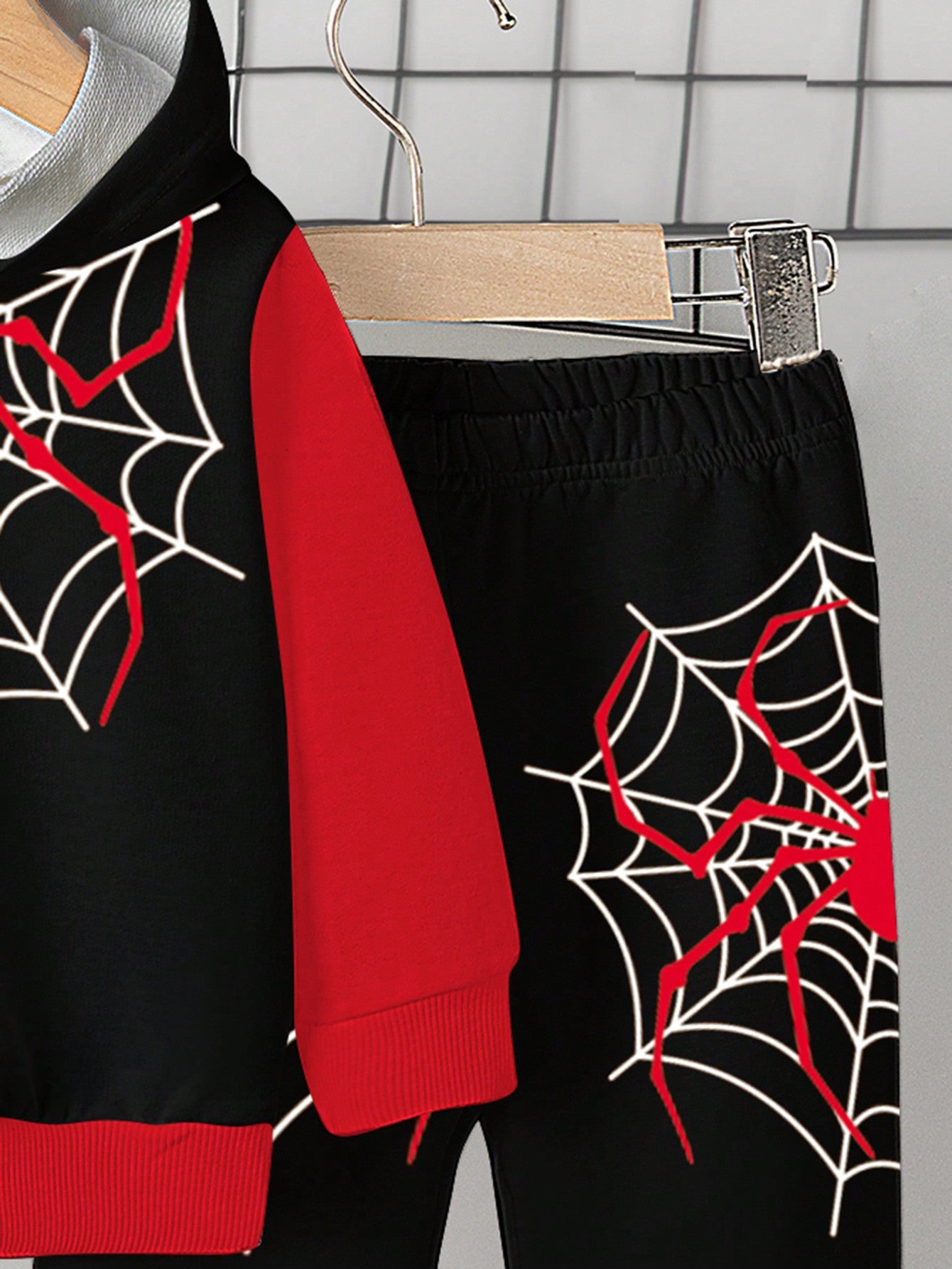 2pcs/Set Toddler Boys Spider Print Hoodie Sweatshirt And Sweatpants Set, Fashion Outfit