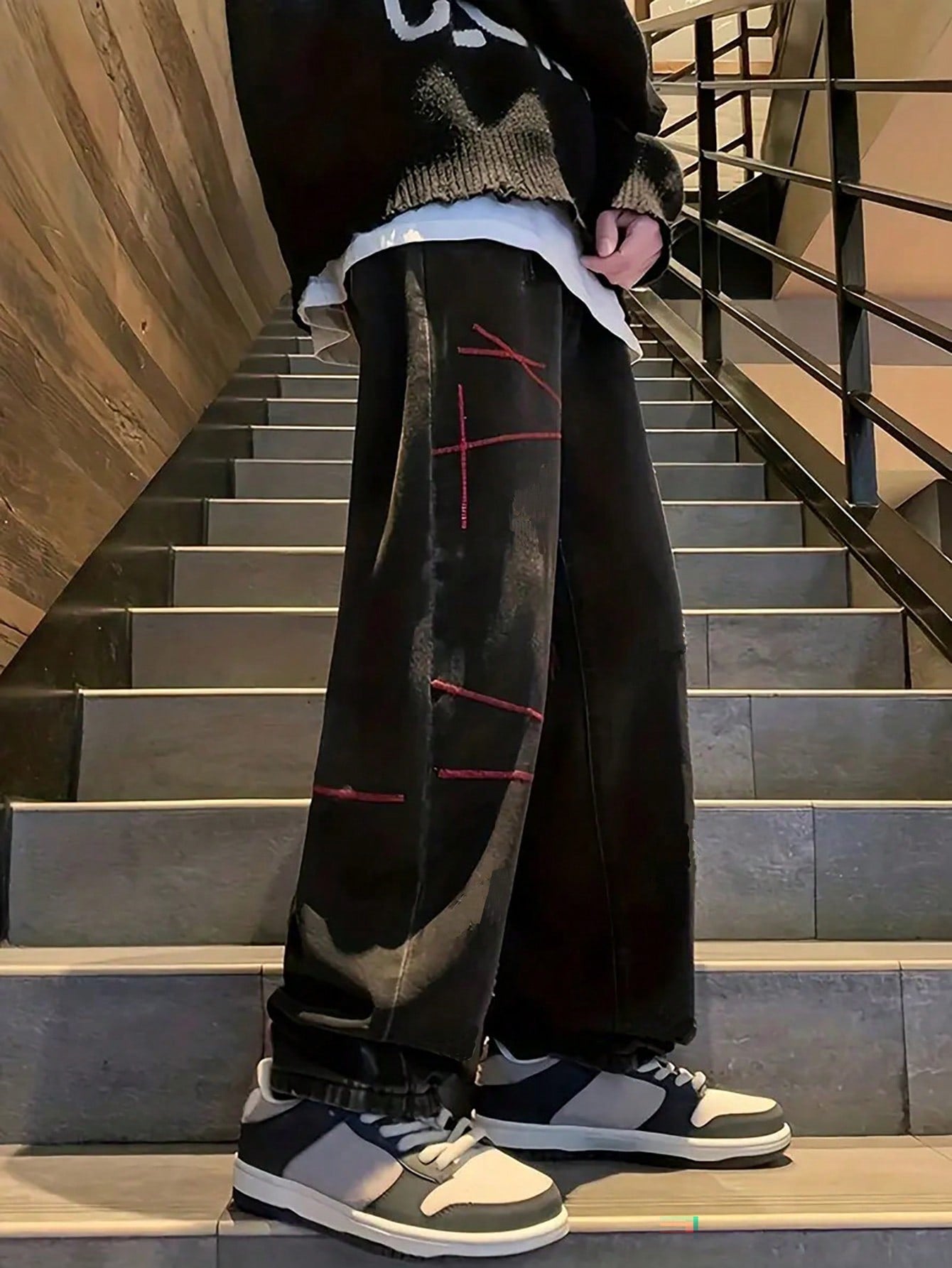 Teens' Fashionable Embroidered Wide-Leg Jeans