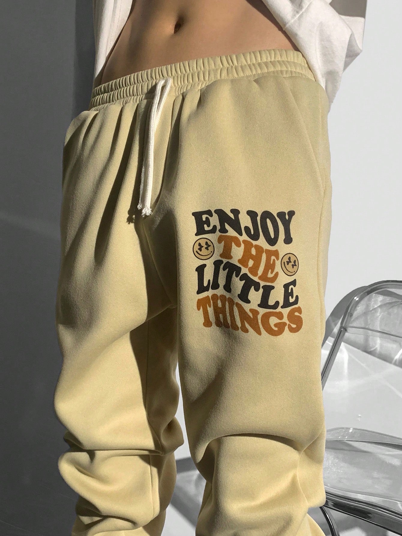 1pc Casual, Versatile, ComfortablePocket Letter Print Minimal Design Sweatpants