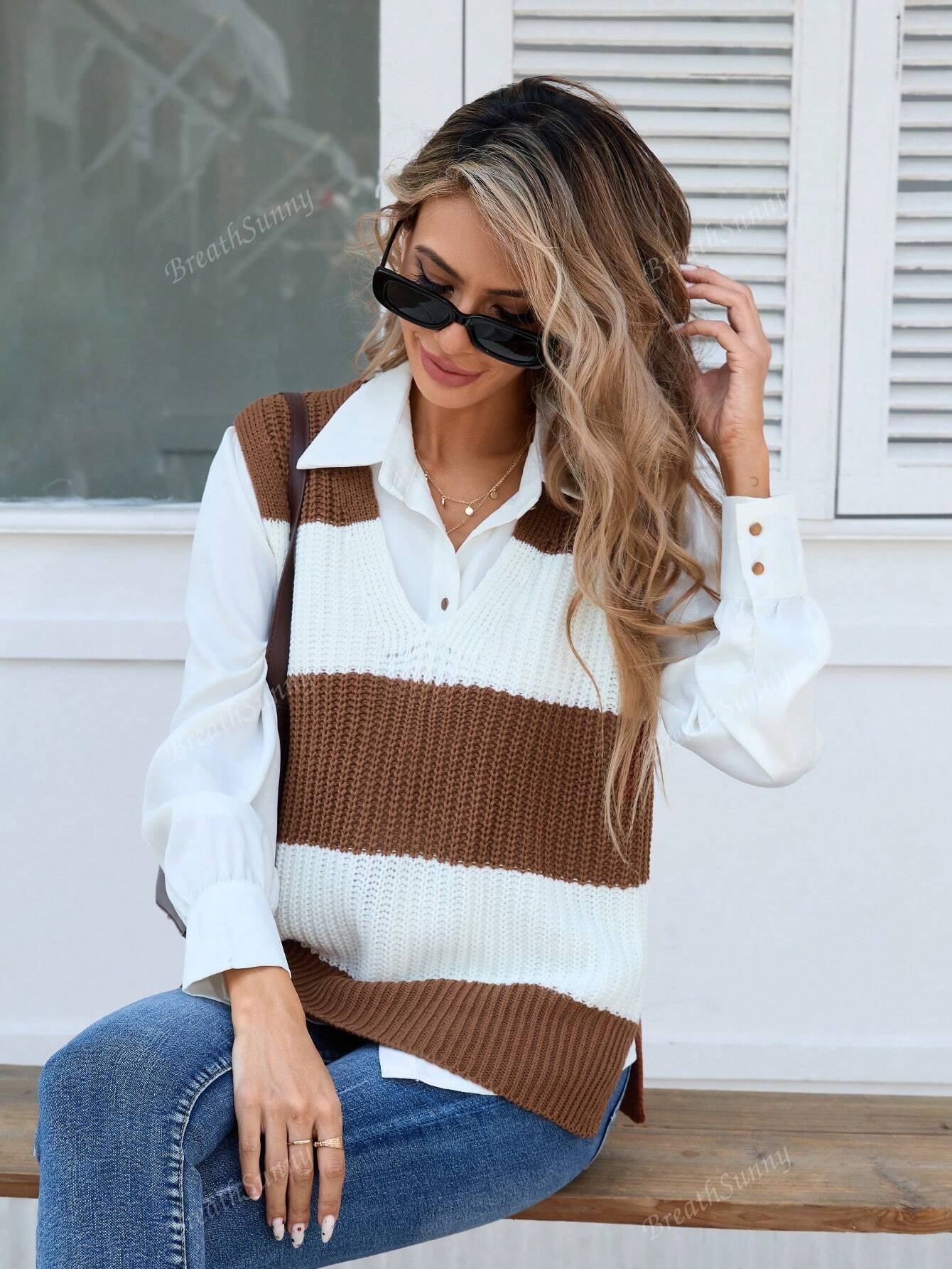 Color Block Sweater Vest Without Blouse