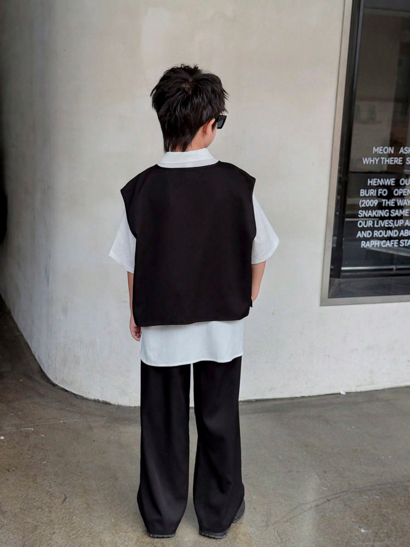 Buy 1 Get 2 Free 3pcs Set: Tween Boy Korean Style Casual Vest, Shirt, Wide Leg Pants Set