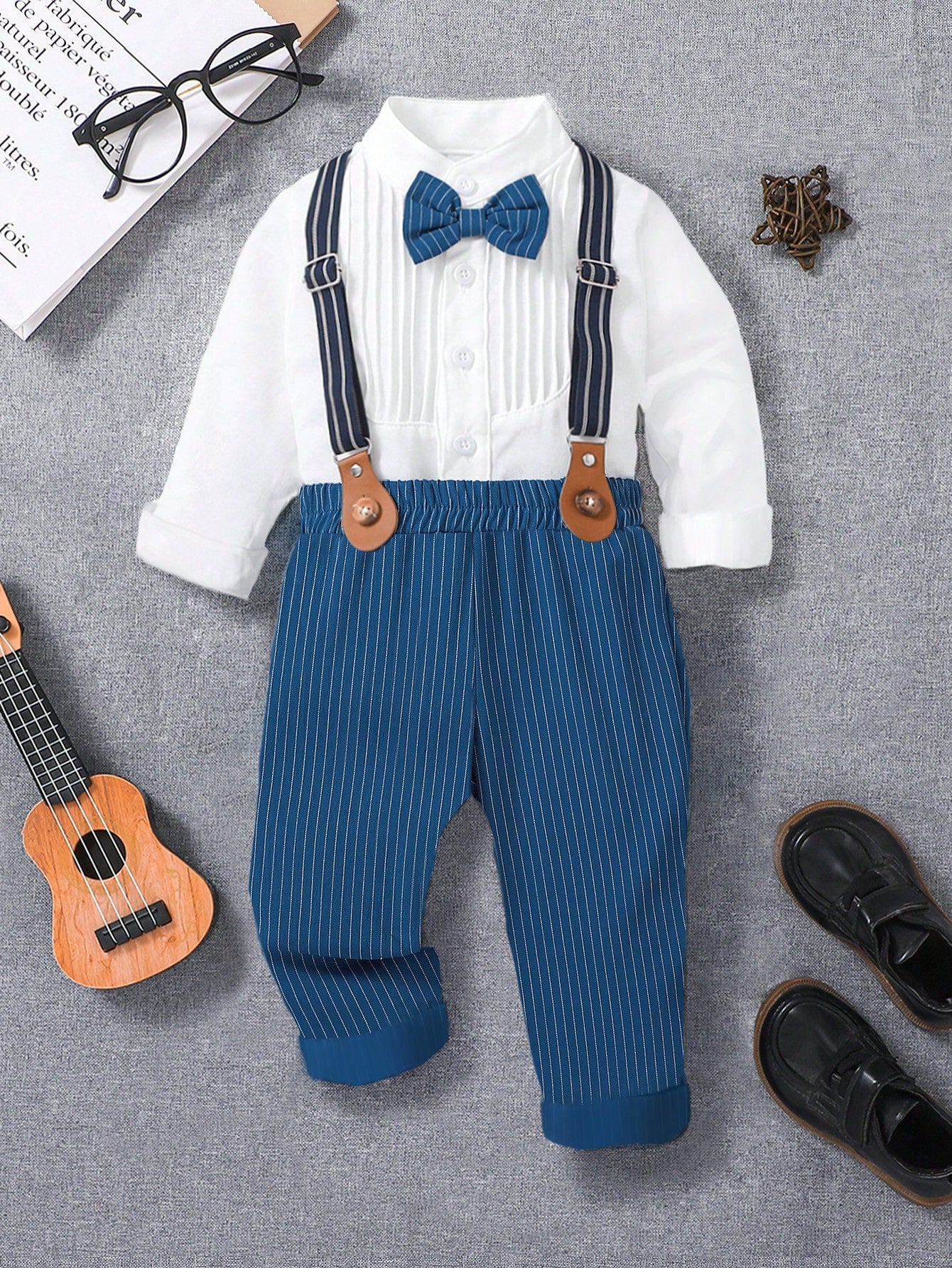 Baby Boy Gentleman Outfit Baby Boys Clothes Long Sleeve Bowtie Shirt + Comfortable Bib
