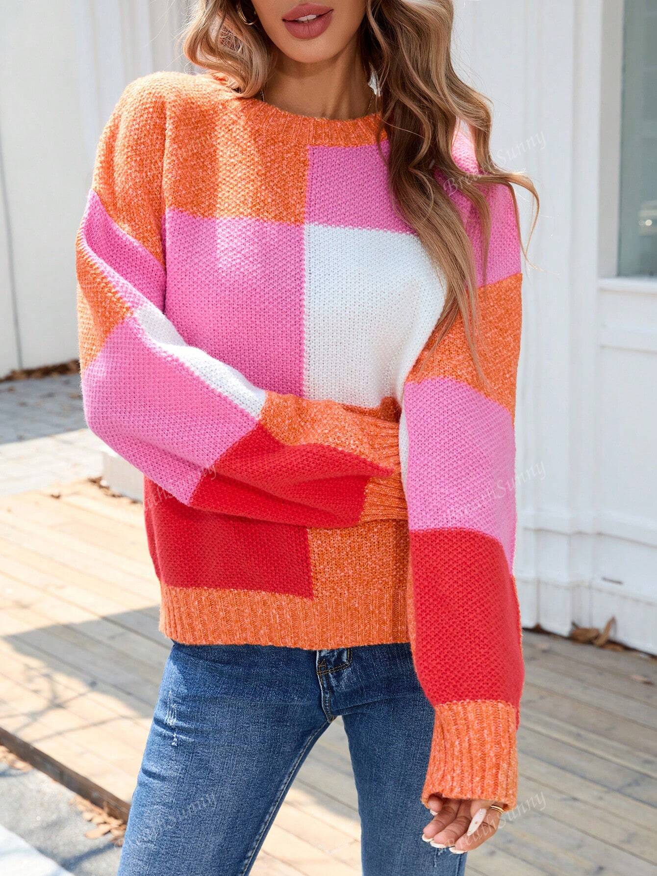 Color Block Drop Shoulder Sweater