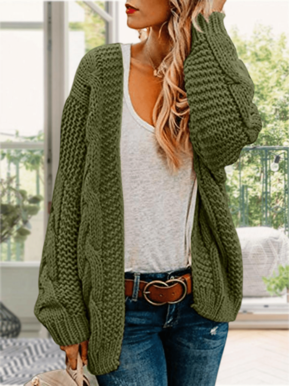 Womens Oversized Chunky Open Front Cardigan Sweaters Cable Knit Long Sleeve Boyfriend Cardigans Outwear Coat