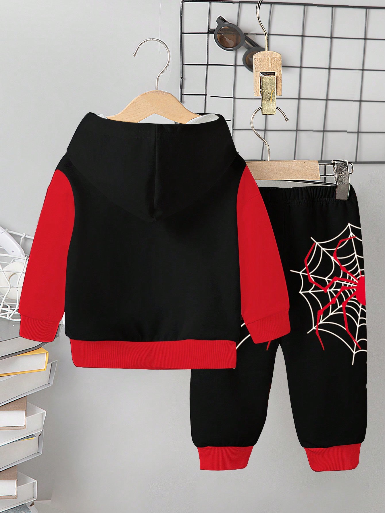 2pcs/Set Toddler Boys Spider Print Hoodie Sweatshirt And Sweatpants Set, Fashion Outfit