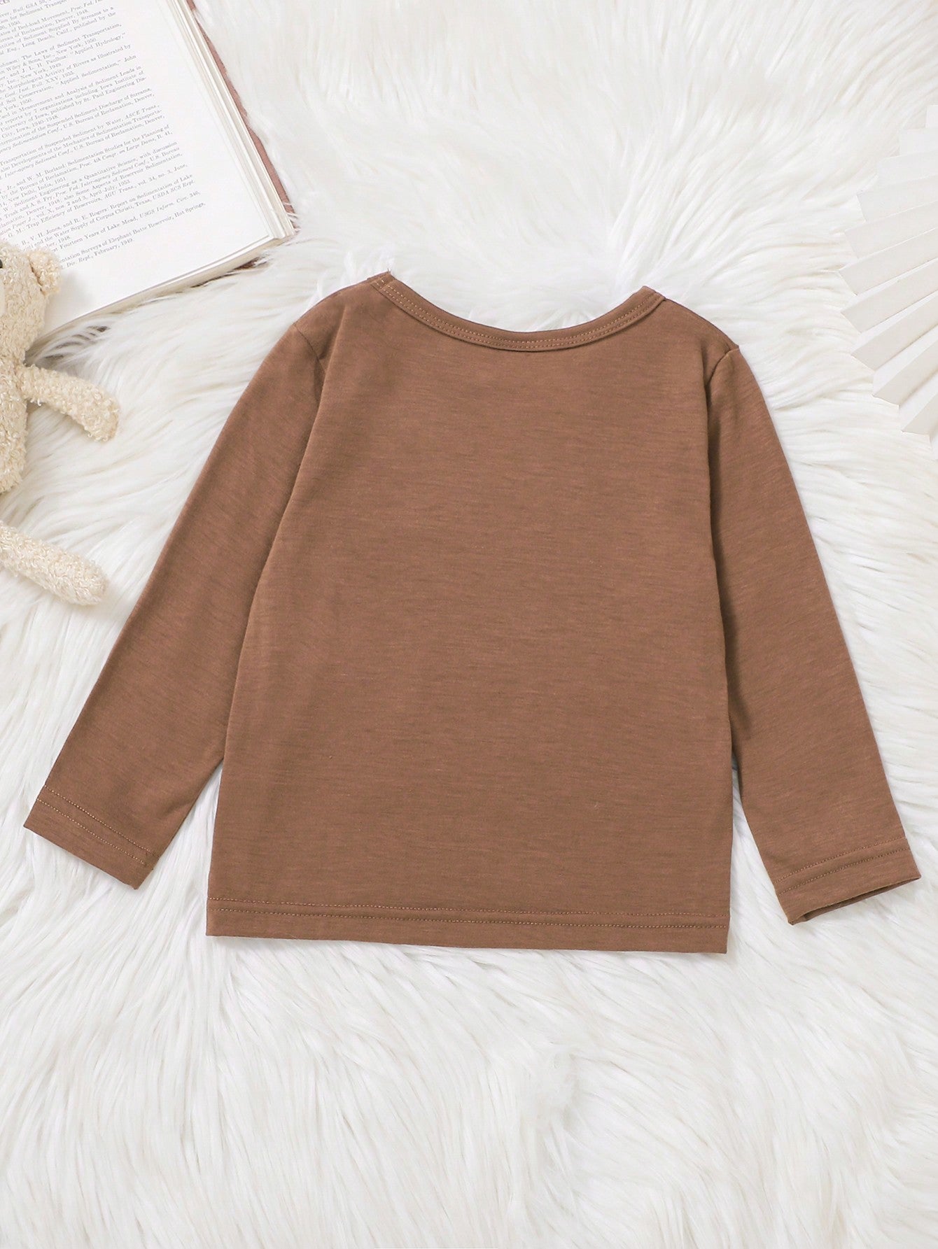 1pc Brown Printed Crew Neck Long Sleeve Baby Boy Thin Top, Suitable For Daily Activities