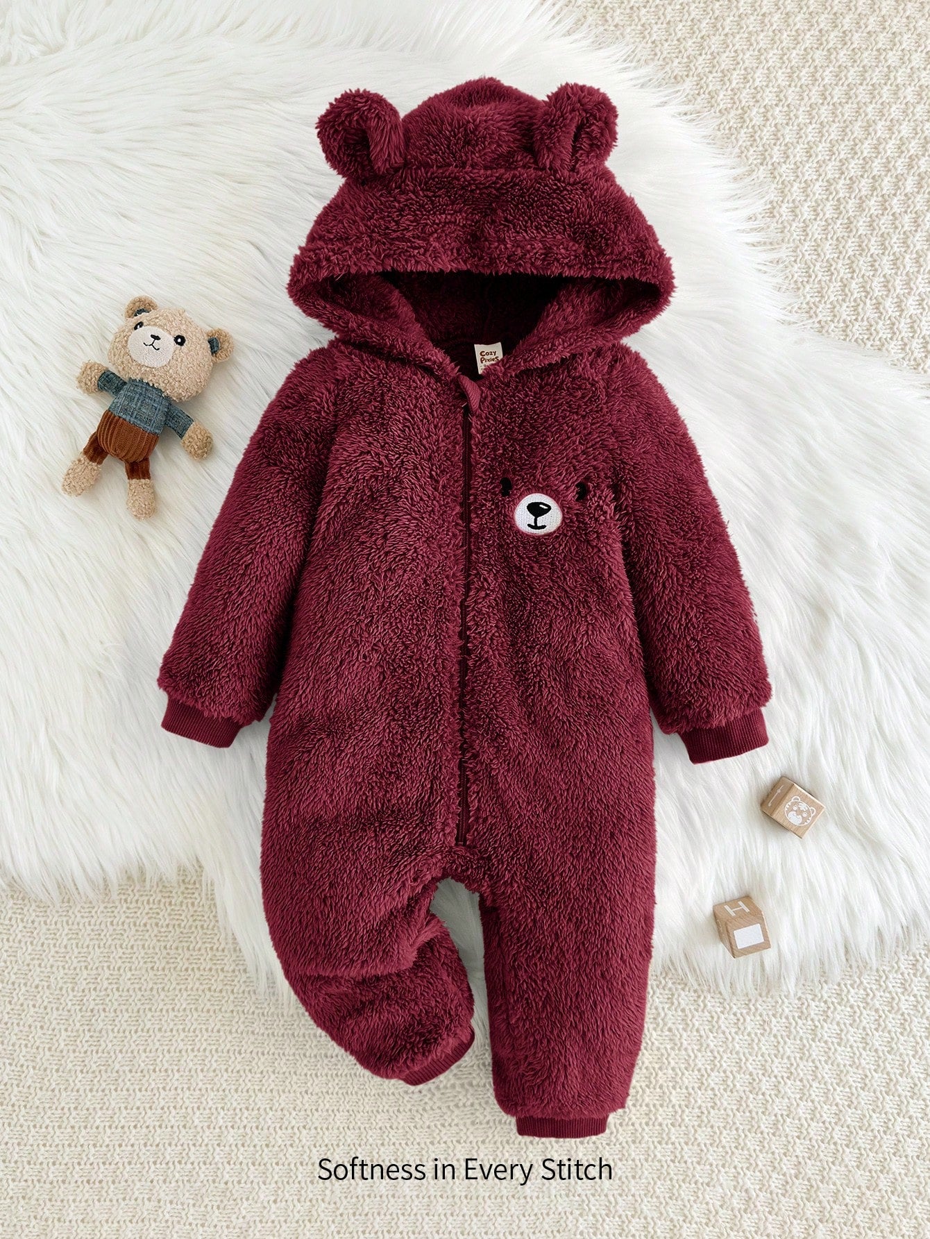 Cozy Pixies Baby Boy Cartoon Rabbit Ear Hoodie & Thick Jumpsuit Pants Set