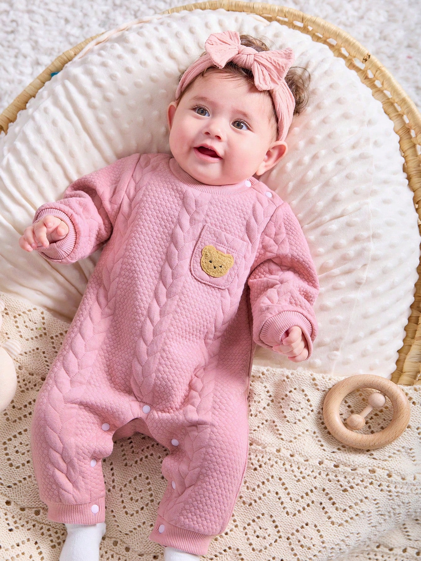 Newborn Baby Girls' Cute Cartoon Bear Print Long Sleeve Romper, Autumn/Winter