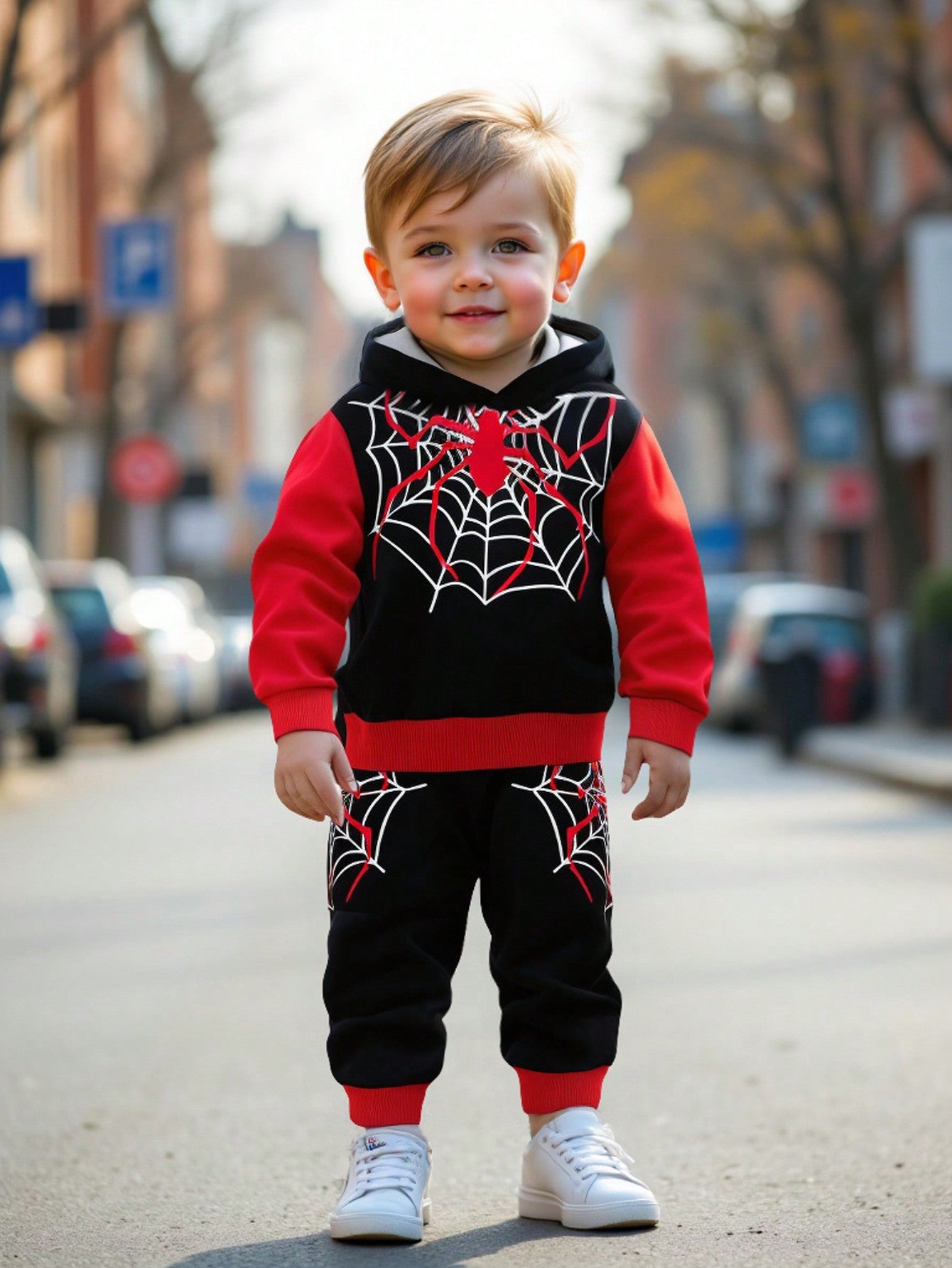2pcs/Set Toddler Boys Spider Print Hoodie Sweatshirt And Sweatpants Set, Fashion Outfit