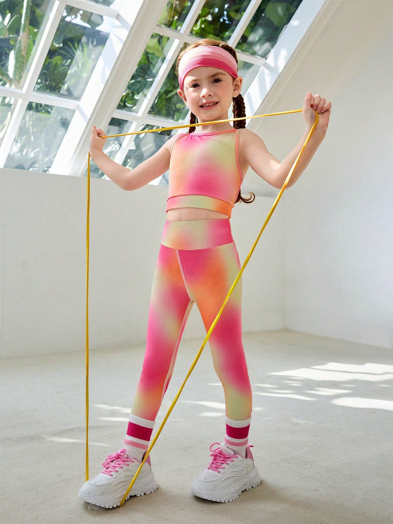 Young Girls Gradient Print Activewear Set, Including Vest And Leggings