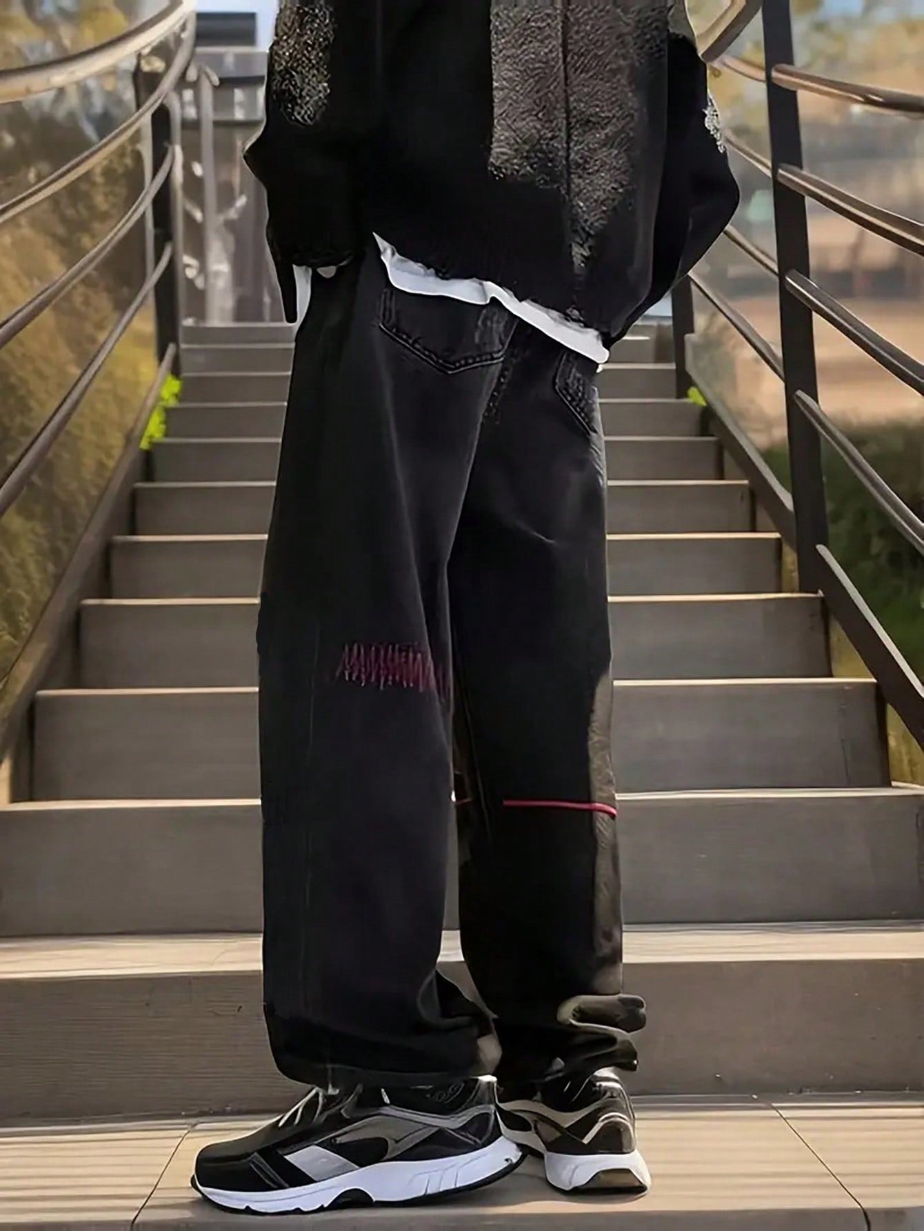 Teens' Fashionable Embroidered Wide-Leg Jeans